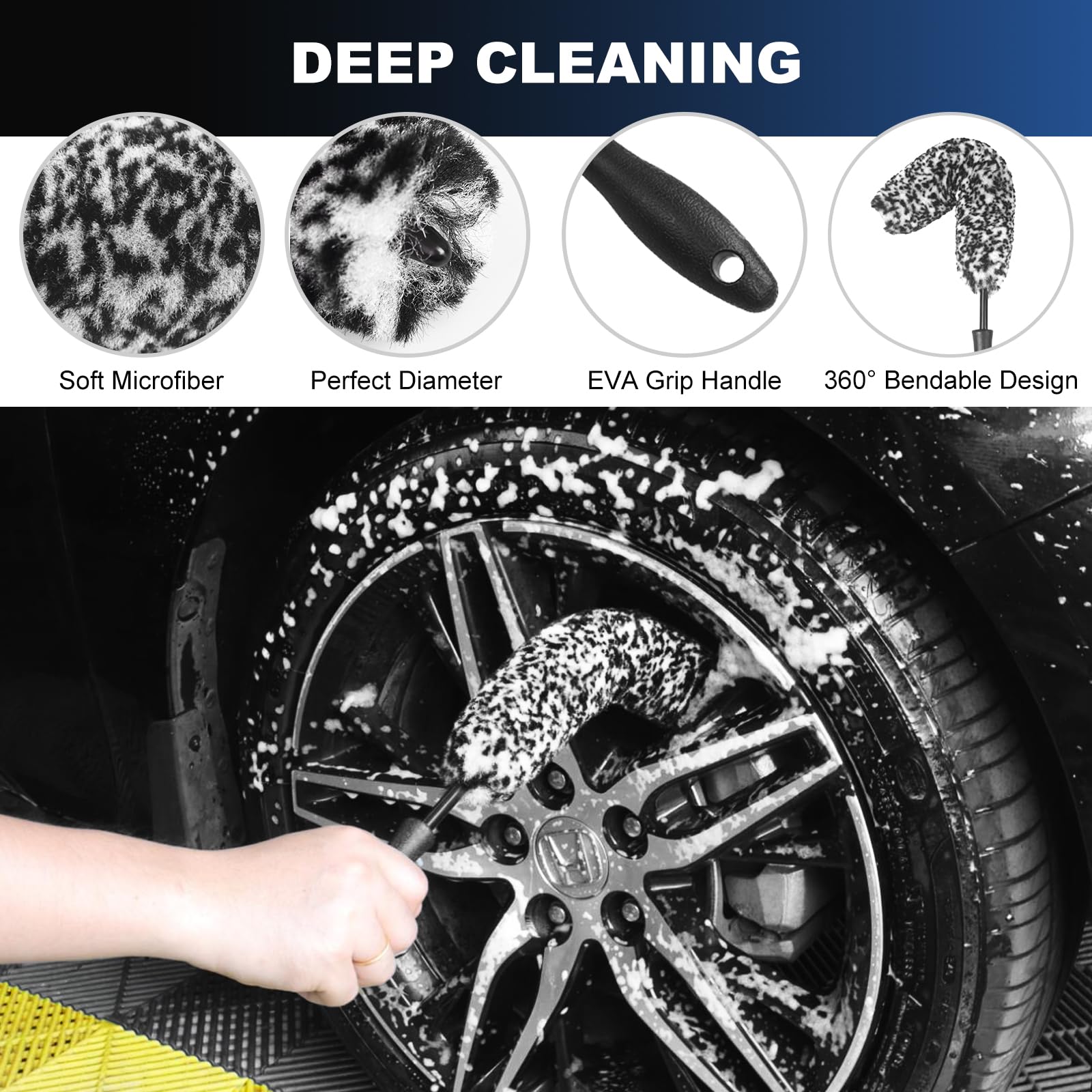 Car Wheel & Tire Brush Set, Wheel Cleaner Brush, Soft & Stiff Bristle Cleaning Brush, Wheel Brushes for Cleaning Wheels, Rim Bru