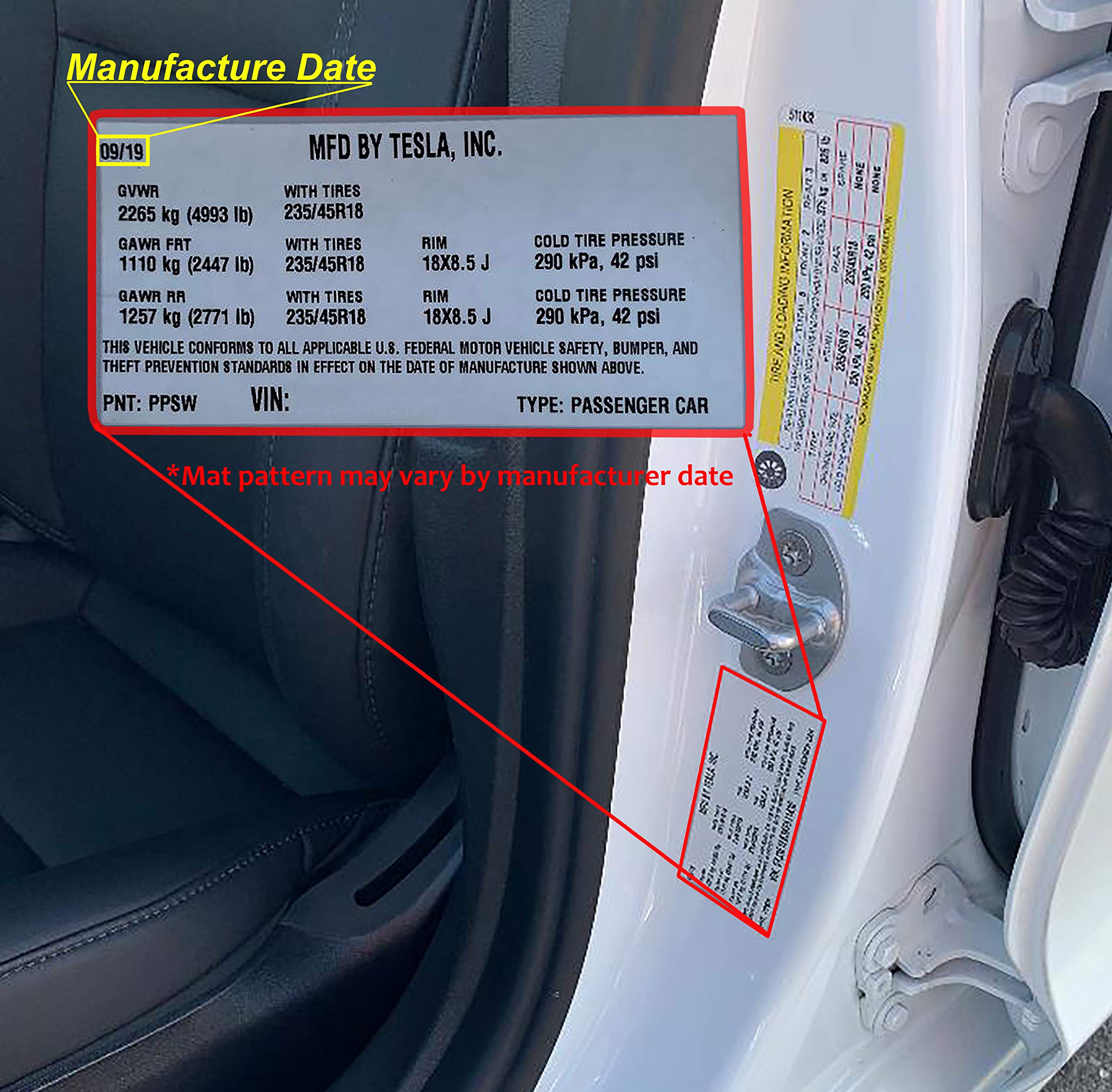 Toughpro Floor Mats Accessories Set For Tesla Model 3 All Weather Heavy Duty (Made In Usa) Black Rubber 2018 Feb 2019 (Front Row