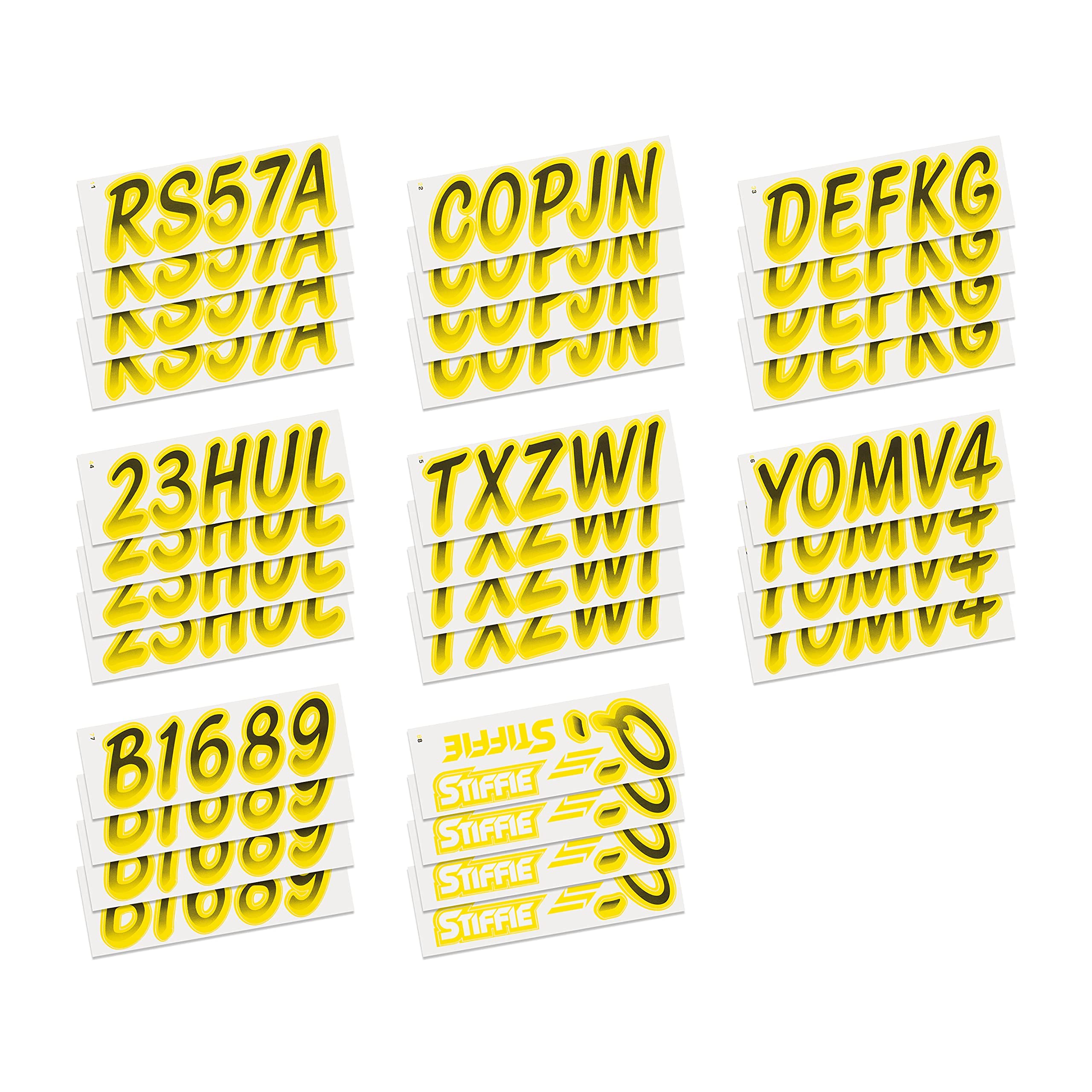 STIFFIE Whipline Black/Electric Yellow 3'' Boat & PWC Registration Decals  Numbers Letters Stickers