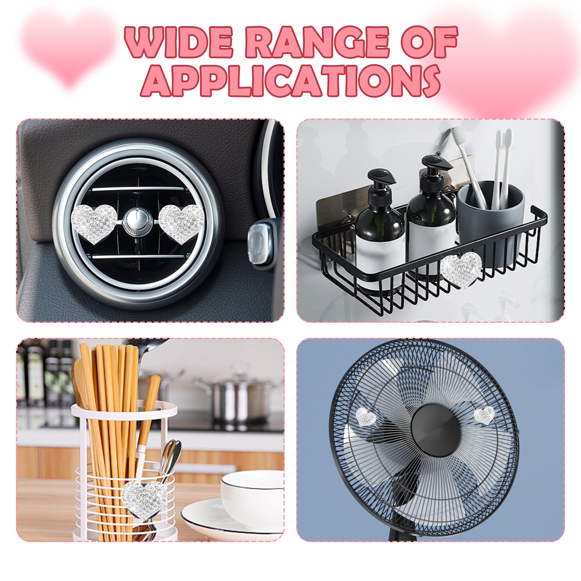 4Pcs Heart-Shaped Car Vent Clips With Rhinestone,Bling Air Vent Clips Car Decorations,Premium Shiny Car Clips For Vents Car Acce