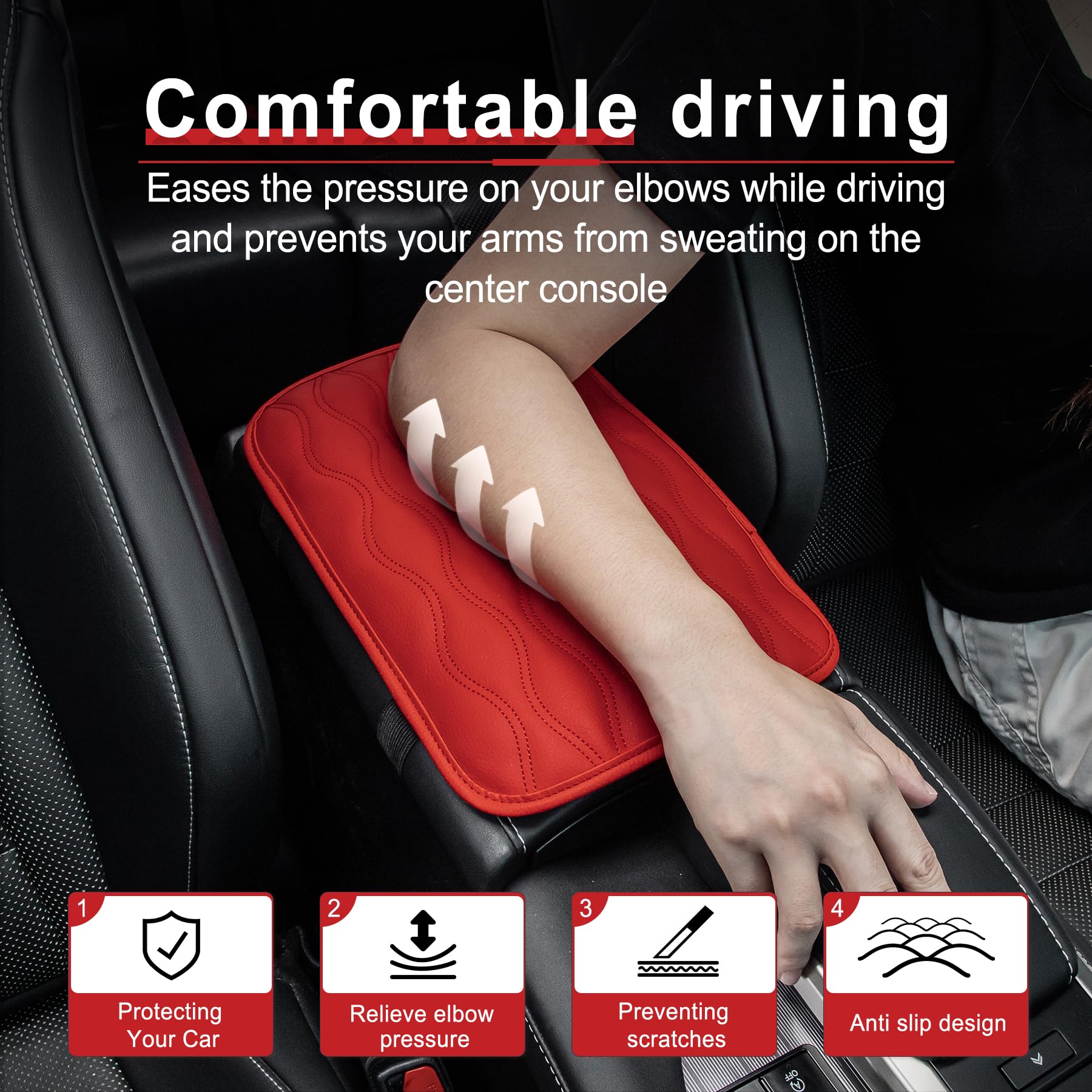 Amiss Auto Center Console Pad, Universal Waterproof Car Armrest Seat Box Cover, Car Interior Accessories, Leather Auto Armrest C