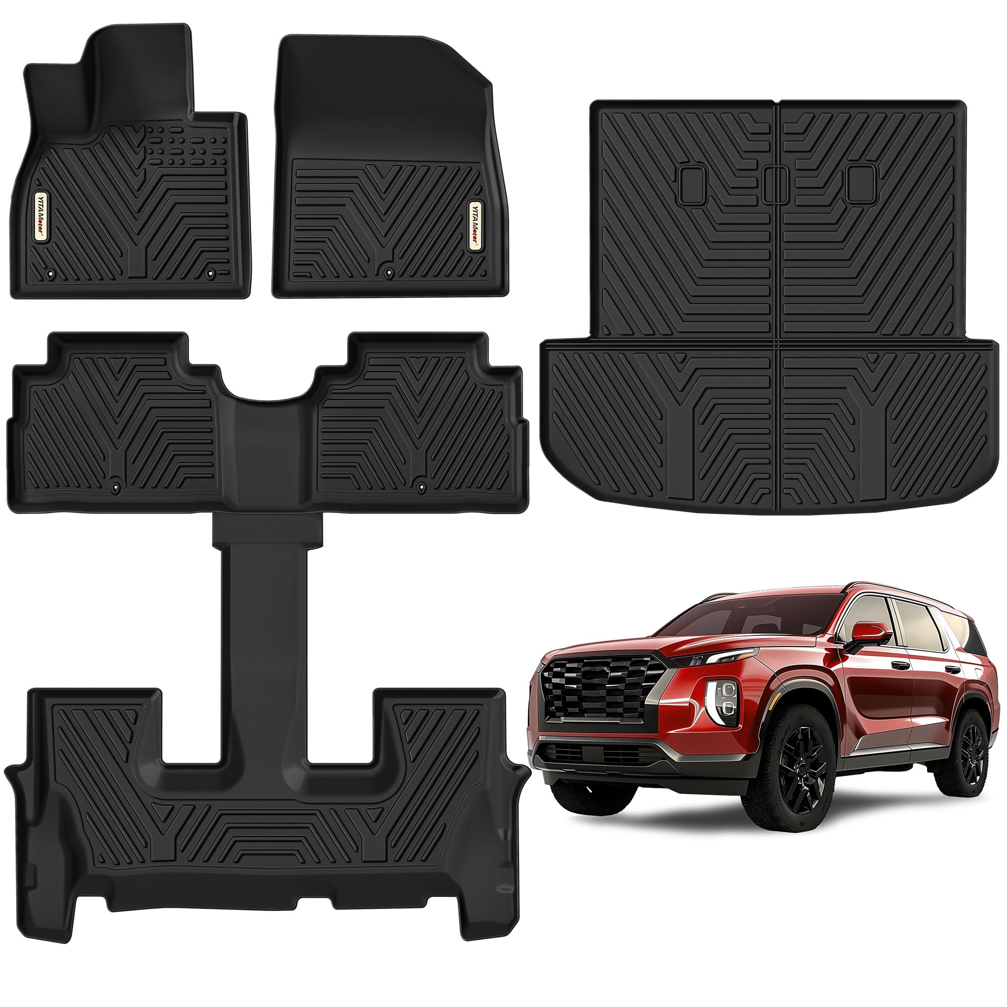 Yitamotor Floor Mats Fit For 2020-2025 Hyundai Palisade Bucket Seats 7 Passenger, Rear Trunk Mat With Backrest Mat Floor Mat Rep