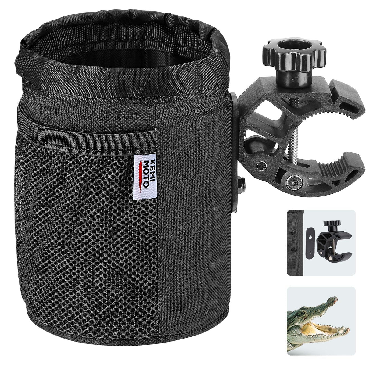 Kemimoto Motorcycle Cup Holder, Oxford Fabric Motorcycle Drink Holder With 0.6''-1.5'' Alligator Clamp, Universal Water Bottle H