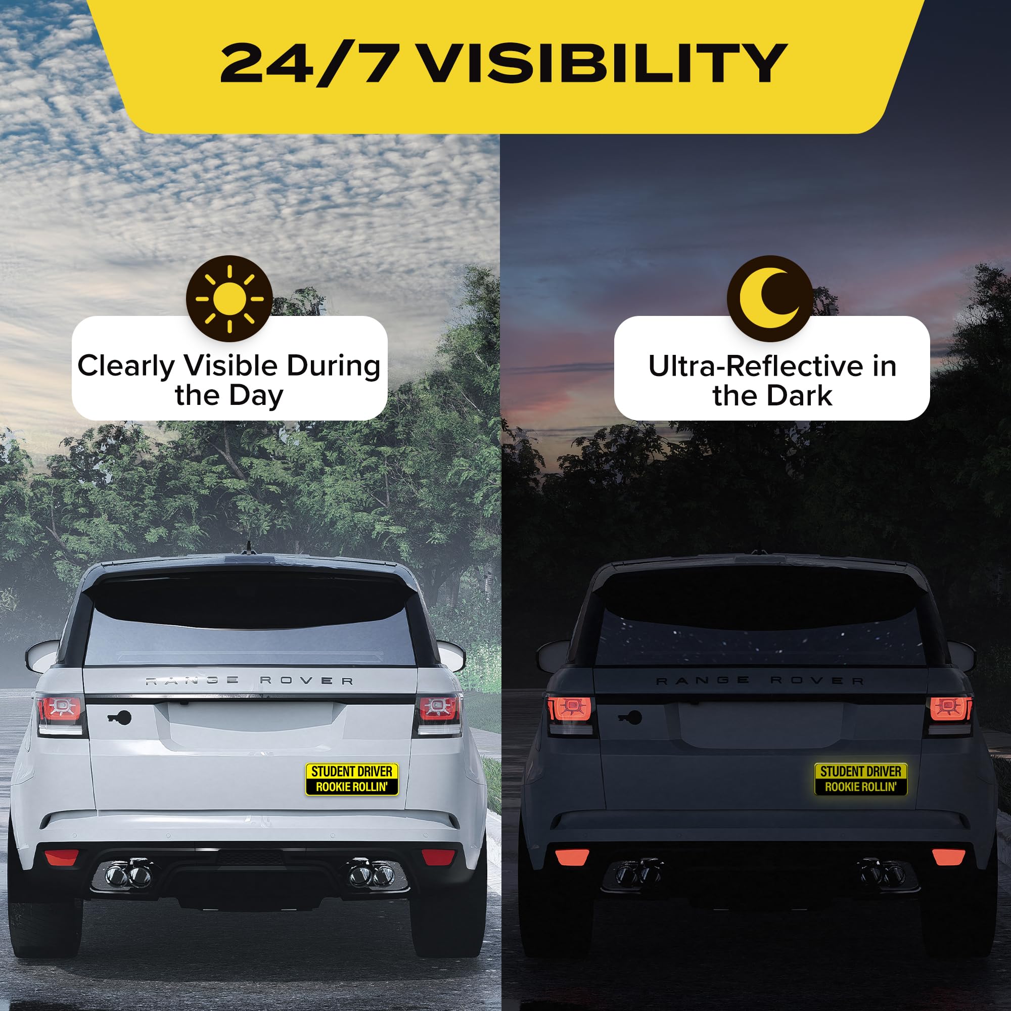 Student Driver Magnet For Car - Funny 3-Pack Please Be Patient Reflective Magnetic Bumper Sticker Set - Removable Novice Rookie