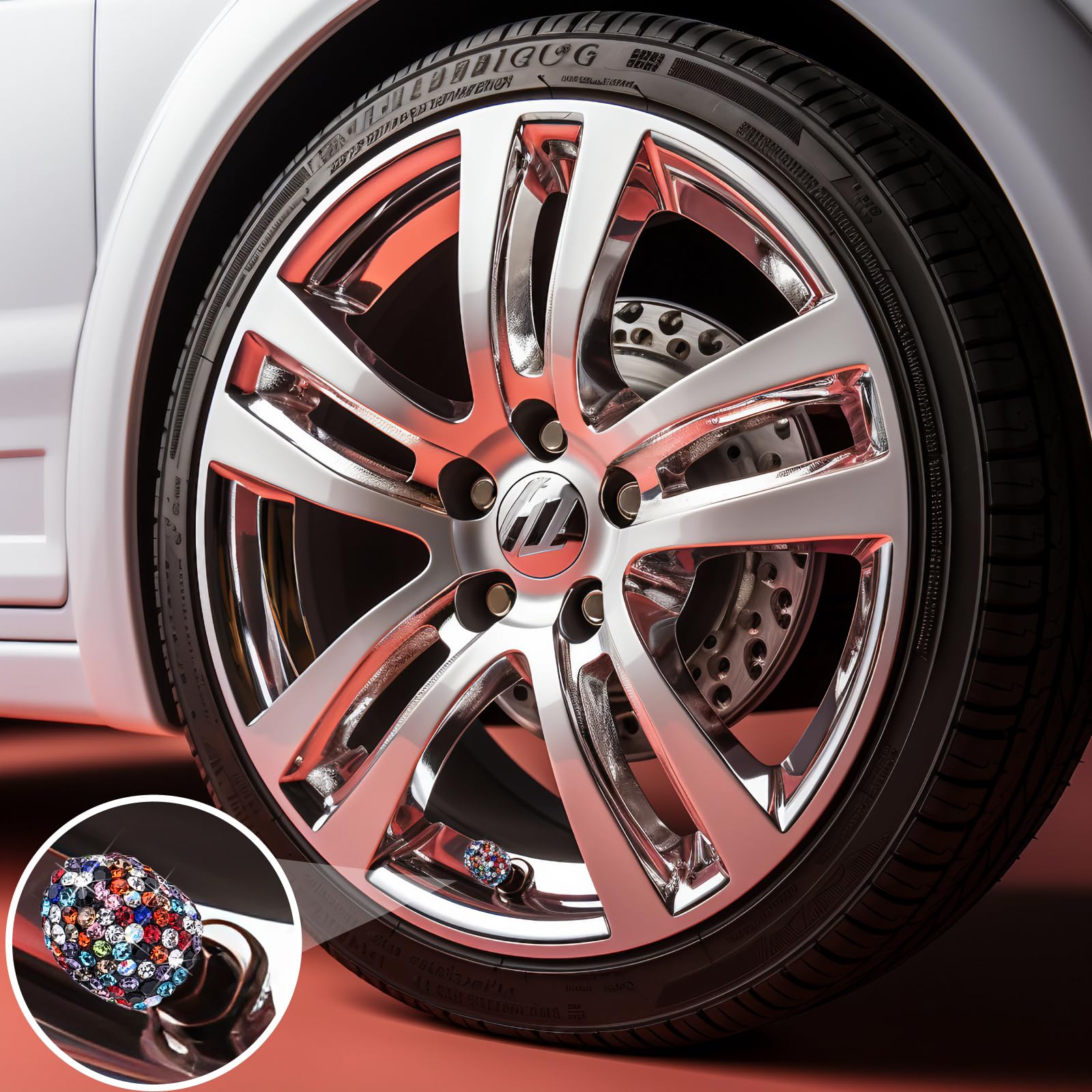 Meajoo 4Pcs Bling Crystal Diamond Tire Stem Valve Caps, Dustproof Car Wheel Tire Valve Caps Universal Tire Valve Stem Covers For