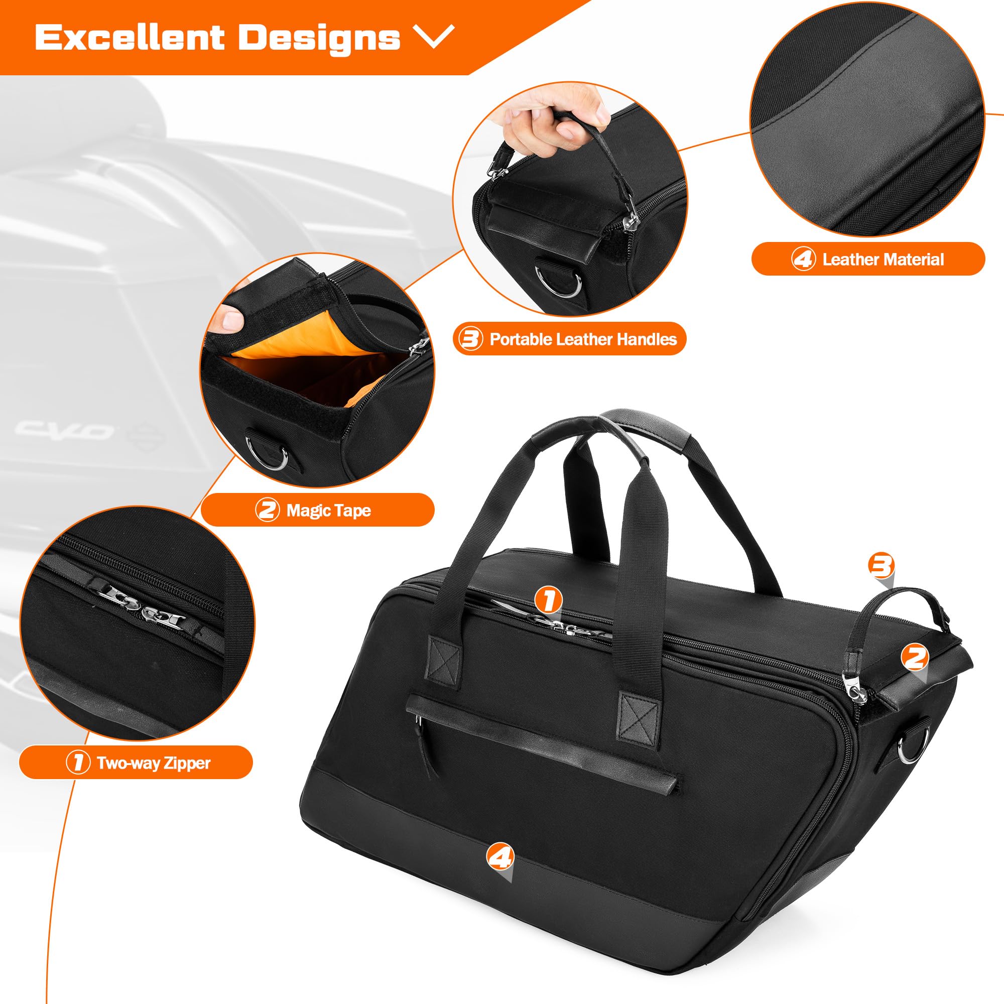 Hodrant Motorcycle Saddlebag Liner Bag, Saddlebag Organizer With Orange Liner, Compatible With Harley Davidson 1993-2022 Touring Road Glide Street Glide Electra Glide Road King Hard Saddlebag, 1 Bag