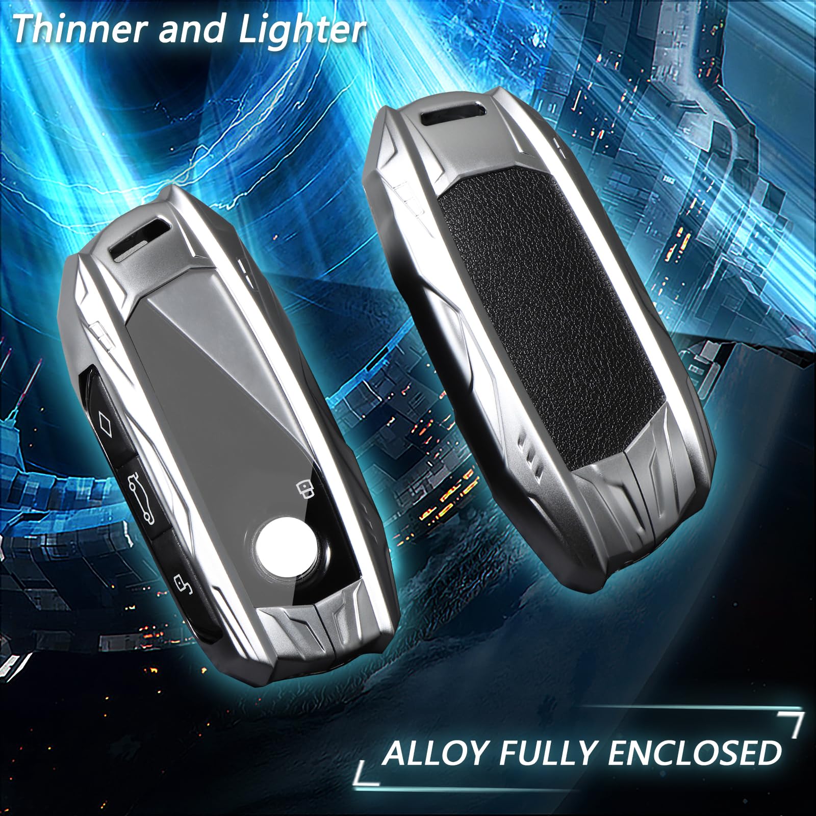 Ocezbiis For Bmw Key Fob Cover,Keychain,Zinc Alloy Protection Car Key Shell Case Compatible With 7 Series 2023 2024 I7 Ix X1 X5