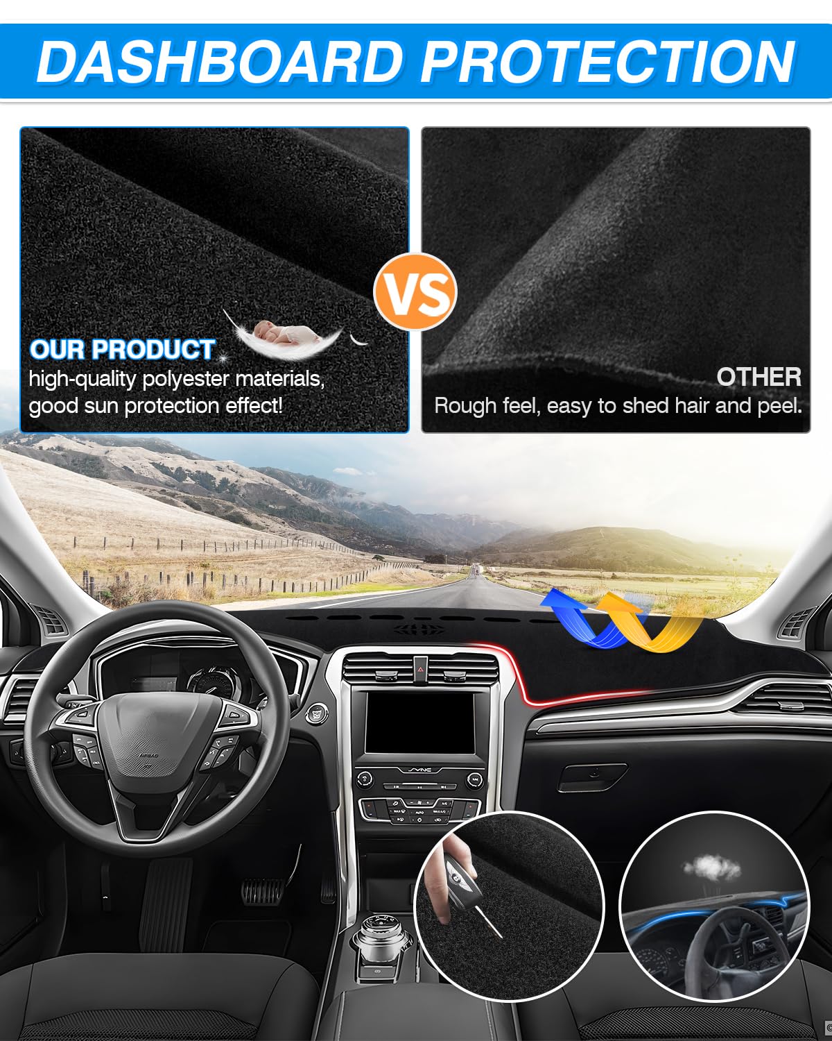 Cartist Dash Cover Fits for Ford Fusion 2013-2020 Dashboard Cover Mat for Fusion Accessories Non-Slip Pad Carpet Anti-Glare