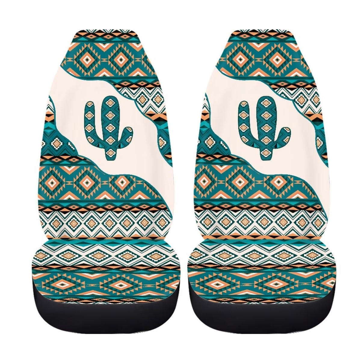 Bigcarjob Universal Car Interior Accessories Sets Aztec Tribal Print Car Seat Cover Set For Front Seat Only 2 Pieces Cactus Trib