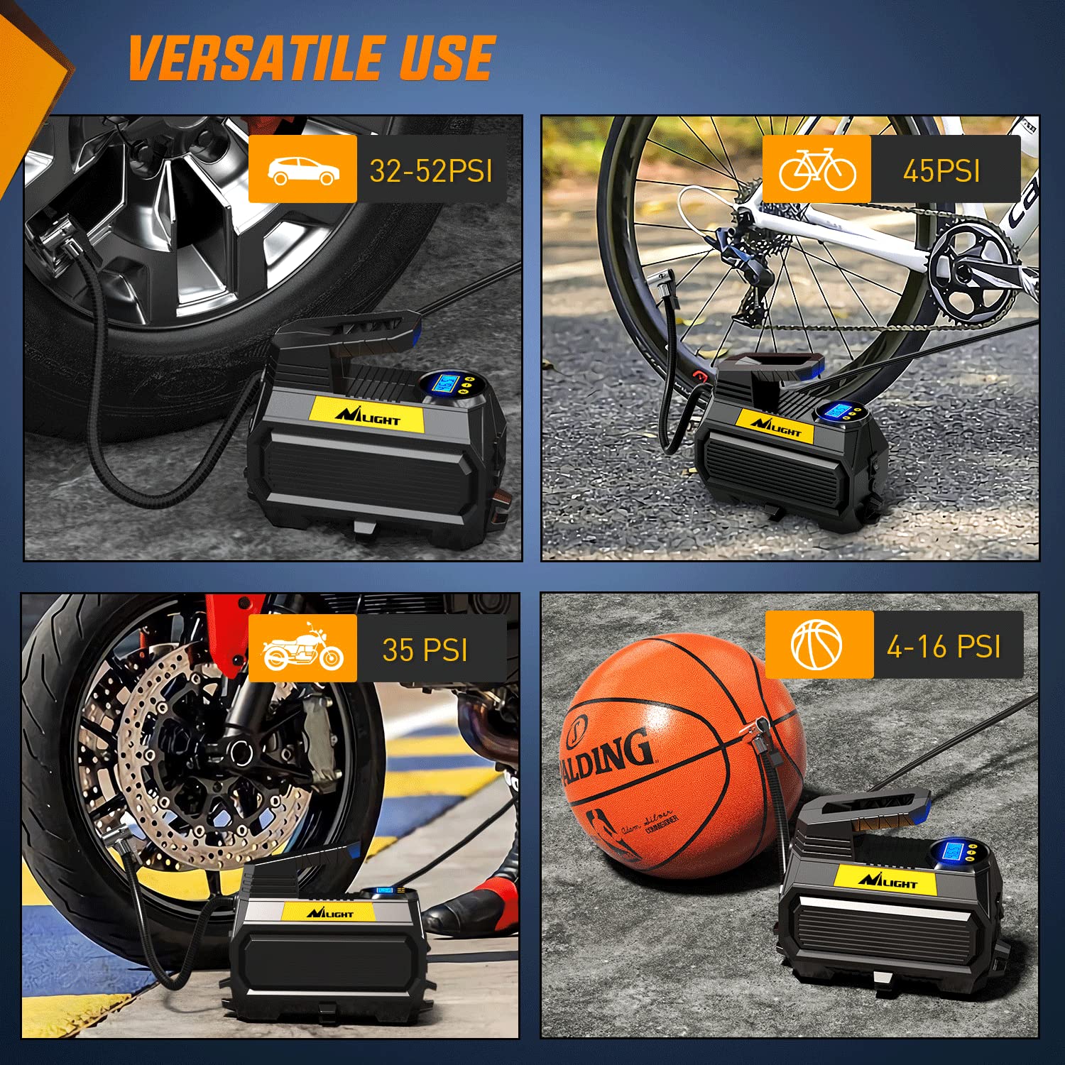 Nilight Tire Inflator Air Compressor Portable Air Pump For 12V Dc Car Tires With Digital Pressure Gauge 150Psi Auto Tire Pump Wi