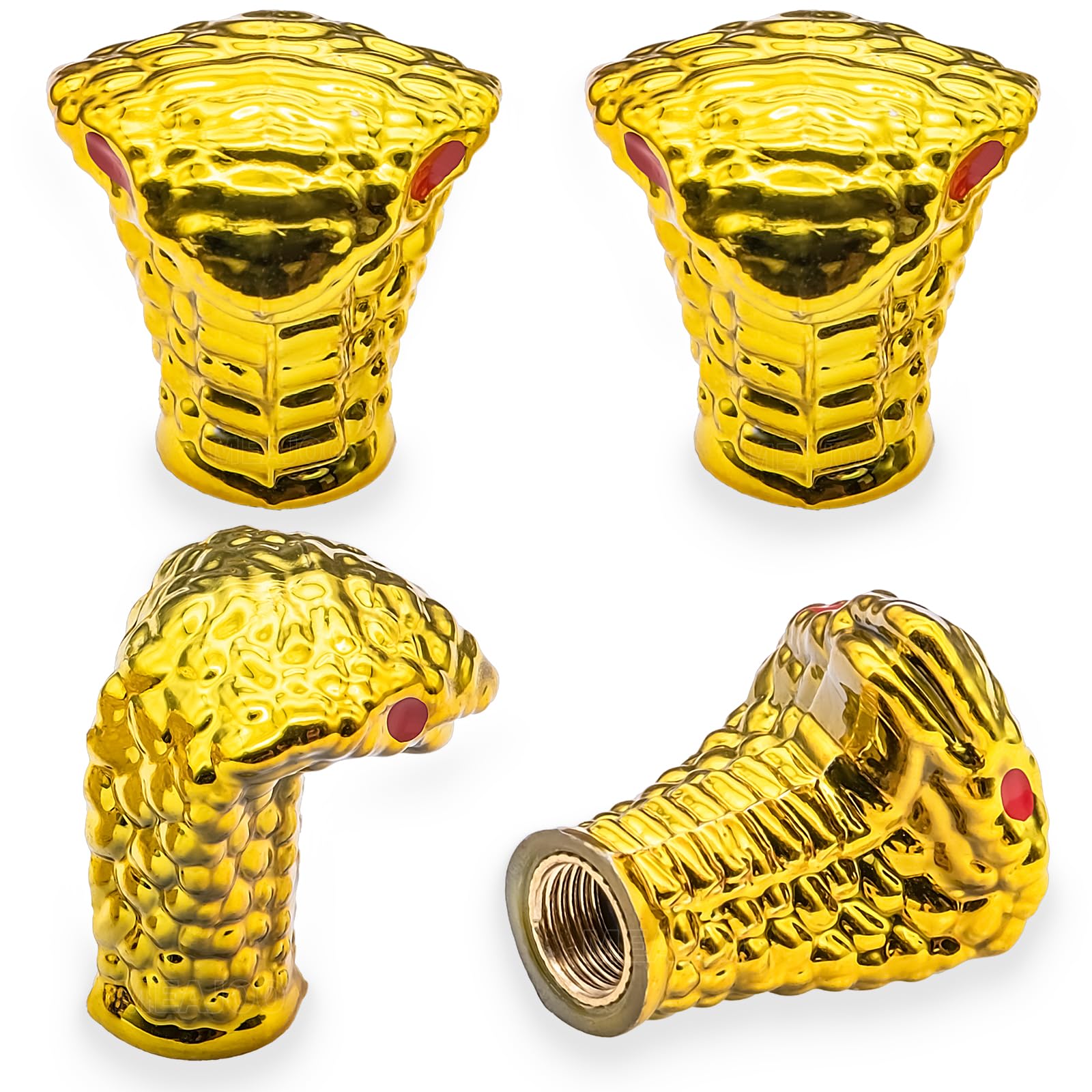 Meajoo 4Pcs Cobra Style Tire Valve Stem Caps, Snakehead Shape, Universal Copper Core Dustproof Tire Valve Stem Covers For Cars,