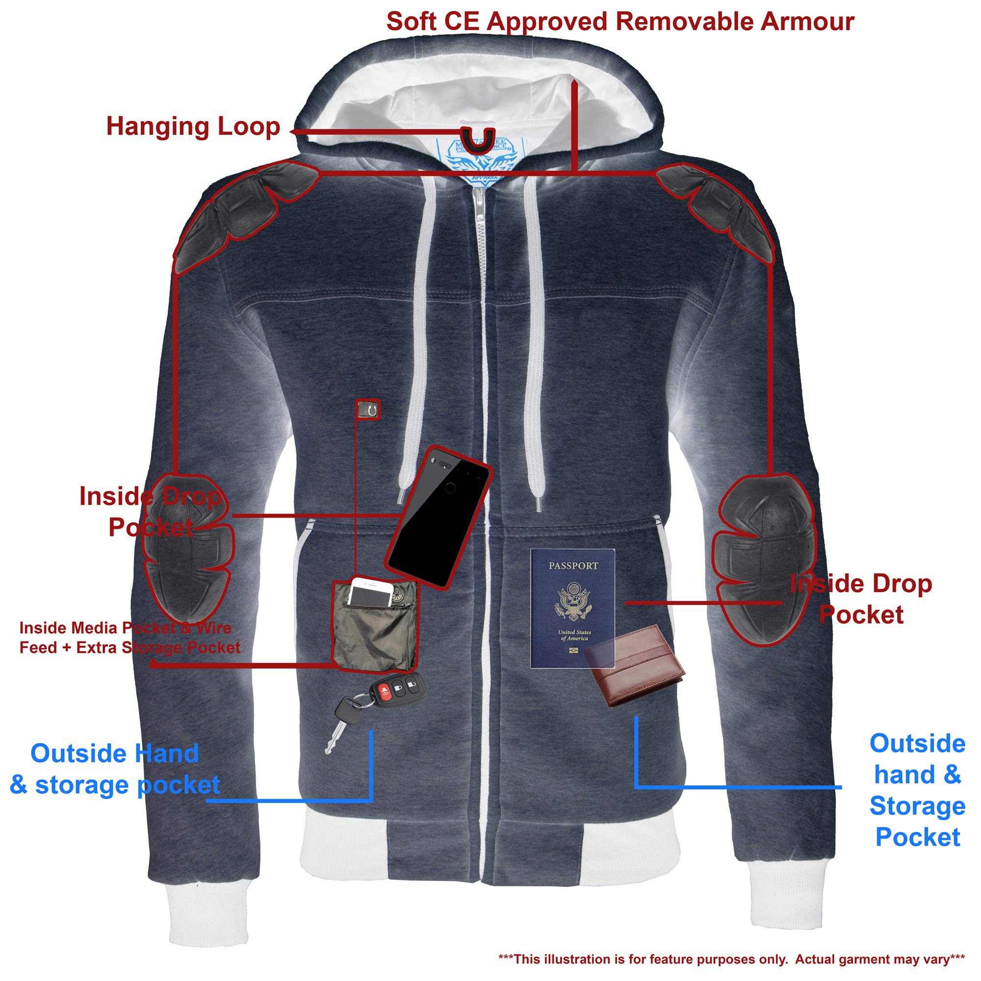 Milwaukee Leather Mpm1788 Men'S Silver Ce Approved Armored Riding Hoodie Sweater With Aramid By Dupont Fibers - 5X-Large
