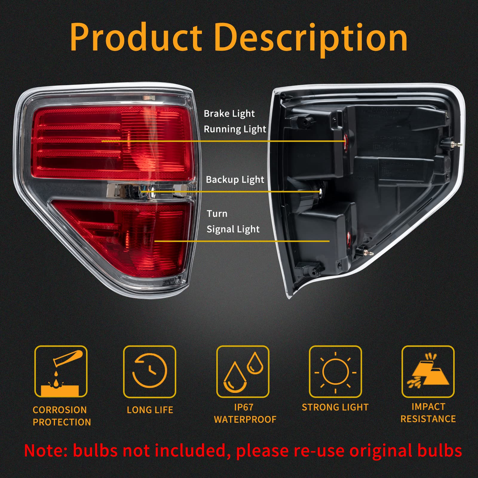 Passenger And Driver Side Rear Tail Light Assembly Compatible With 2009-2014 Ford F150 F-150 Styleside Replace# Bl3Z13404Ab Bl3Z
