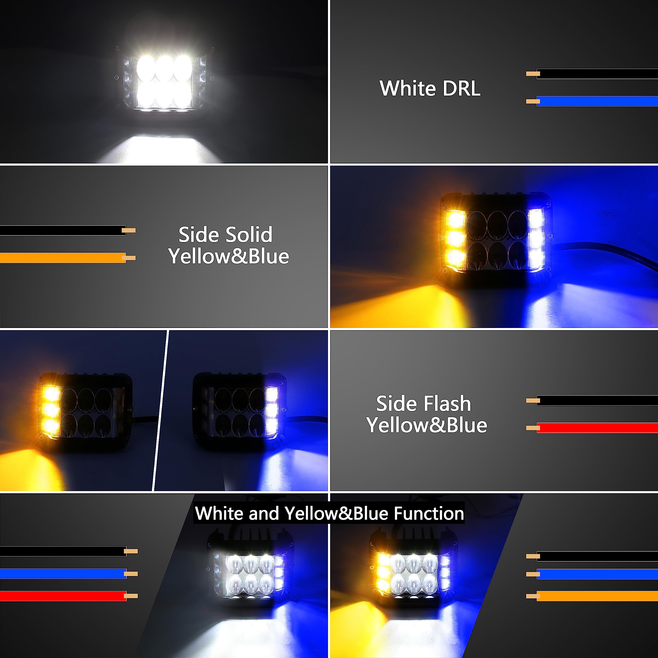Hoyuza 4 Inch Led Pod Lights, Side Shooter Led Lights With Yellow& Blue Dual Color Strobe Led Cubes For Farm Tractor Plow Truck Atv Utv 4X4
