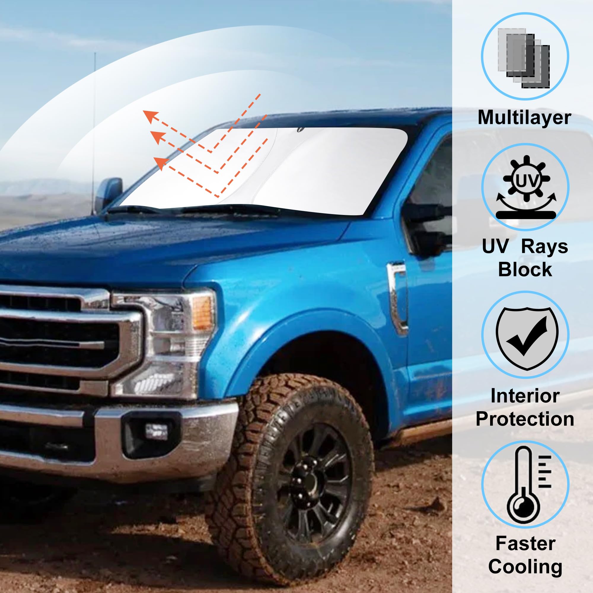 Windshield Sun Shade Custom Fit For 2017-2022 Ford Super Duty F250 F350 F450 F550 Accessories Front Window Sunshade Keep Car Coo