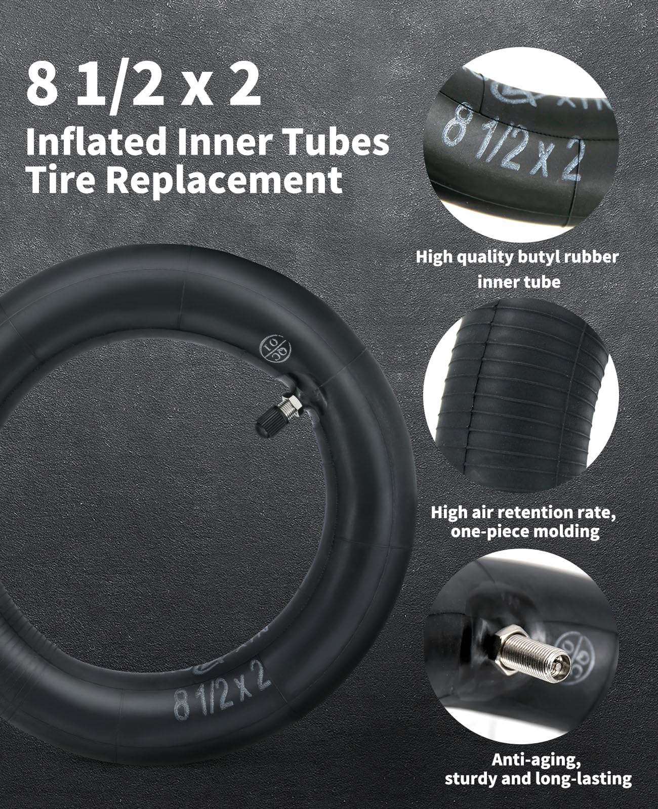 Walshen 8.5 Inner Tubes 8.5X2 Inches Scooter Tube Replacement For Gotrax Gxl V2/Xiaomi M365/Pro 2/1S Electric Scooter,50/75-6.1