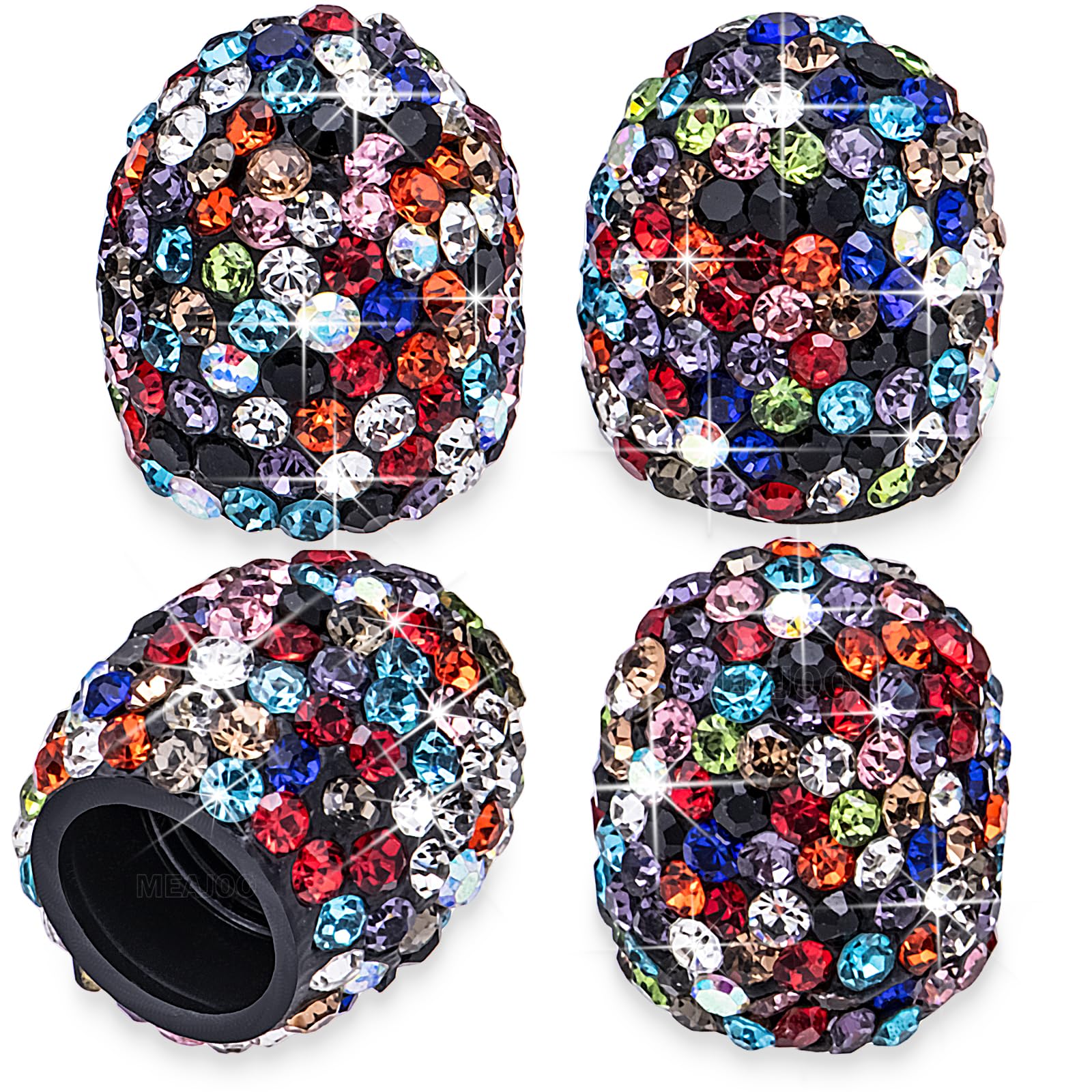 Meajoo 4Pcs Bling Crystal Diamond Tire Stem Valve Caps, Dustproof Car Wheel Tire Valve Caps Universal Tire Valve Stem Covers For