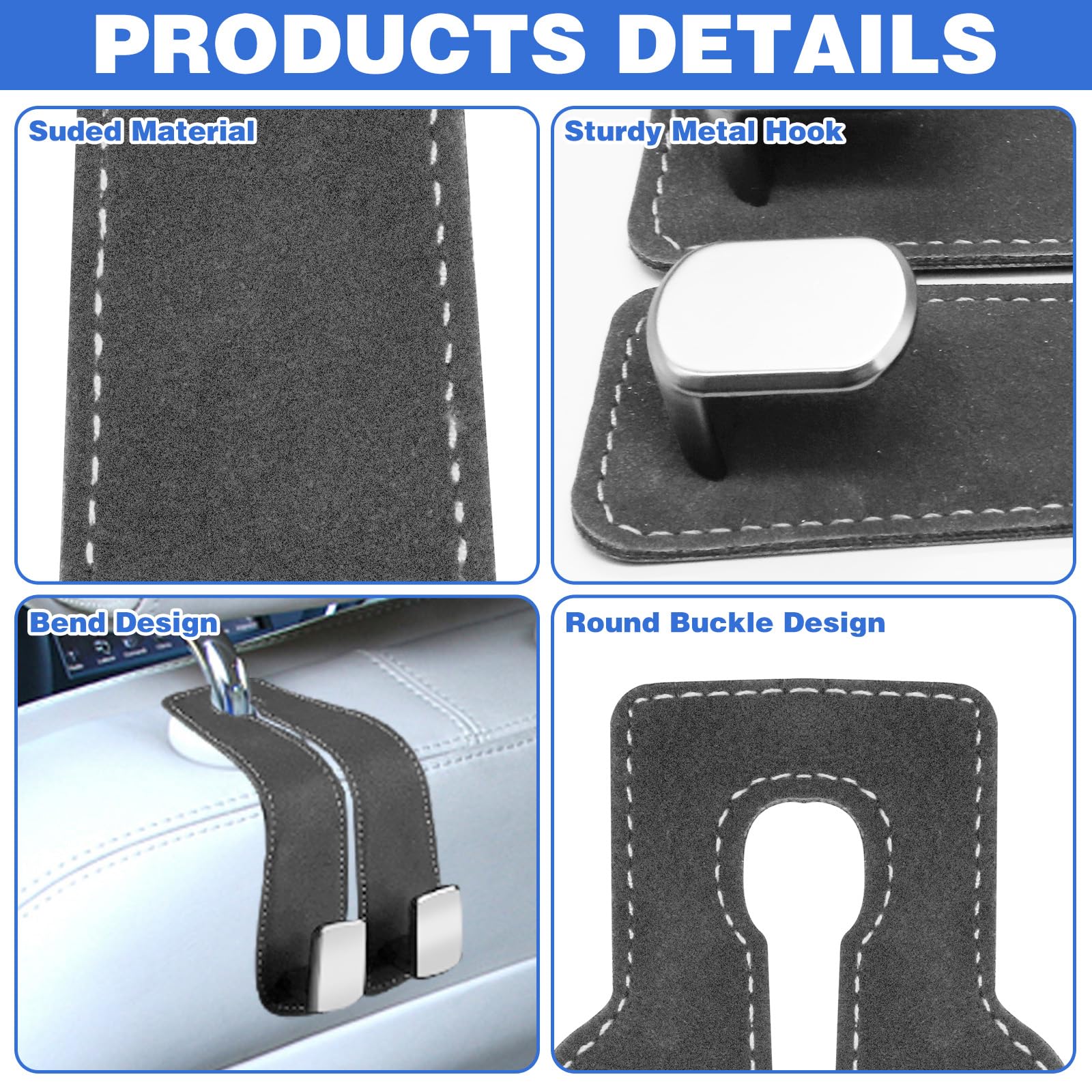 Canipha 4Pcs Car Seat Back Storage Hook, Car Purse Hook Car Bag Hooks Car Hooks, Car Seat Hooks For Headrest, Car Seat Hook Car