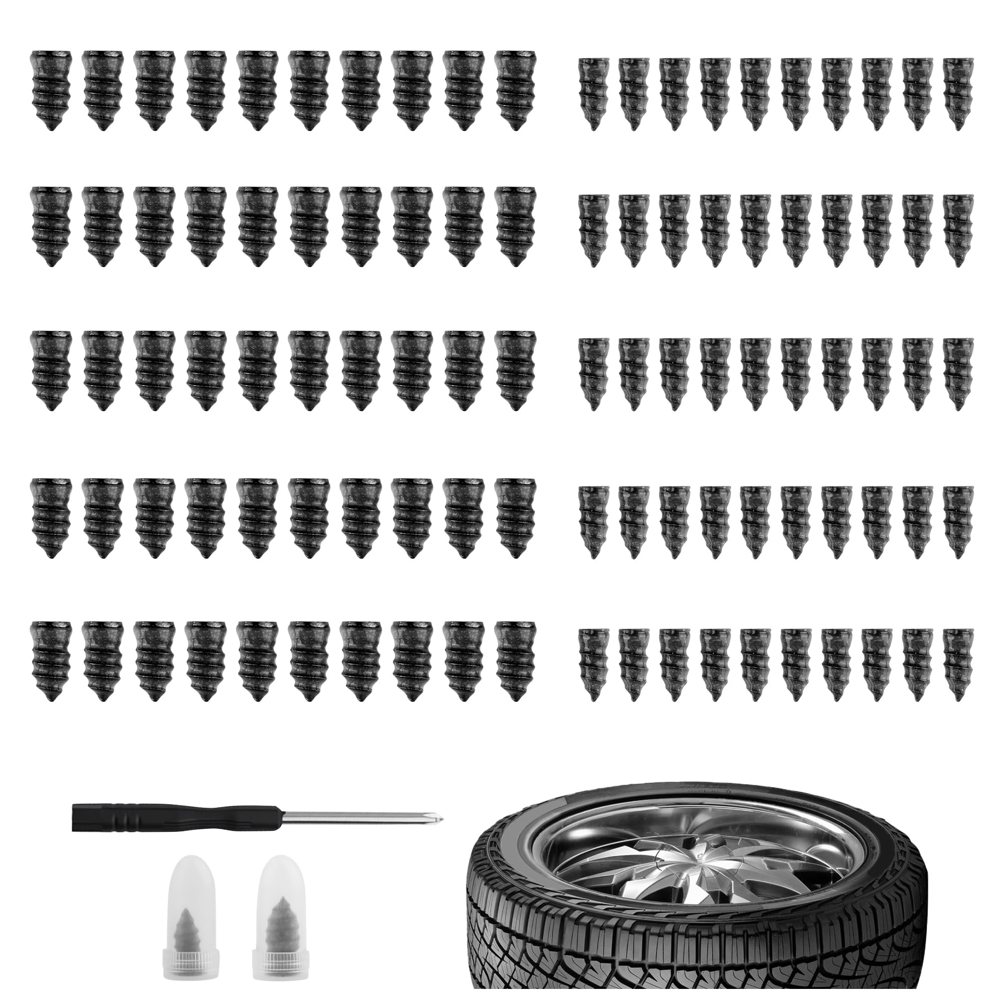 carleef 100PCS Tire Repair Rubber Nail,Vacuum Tire Repair Screws for Quick Fixes,Self-Service Tires Repairs Kit Screw in Tires P