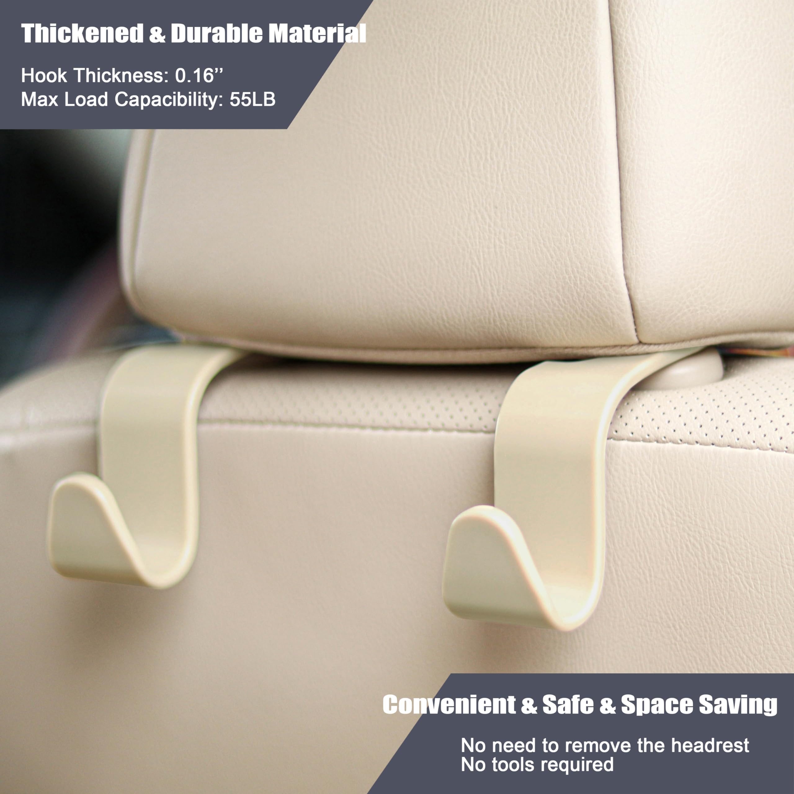 Amooca Universal Multifunctional Car Vehicle Headrest Hook, Organizer Hanger Storage Hook For Bag Purse Cloth Grocery (Beige Set