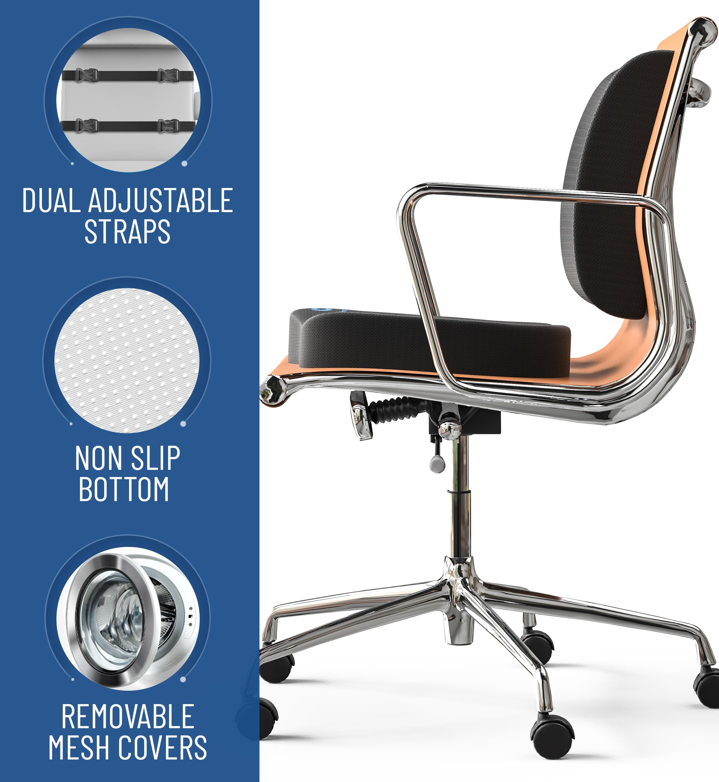 Everlasting Comfort Lumbar Support & Office Chair Cushion Combo - Gel Memory Foam Chair Cushions For Desk, Car Seat, Travel - Ba