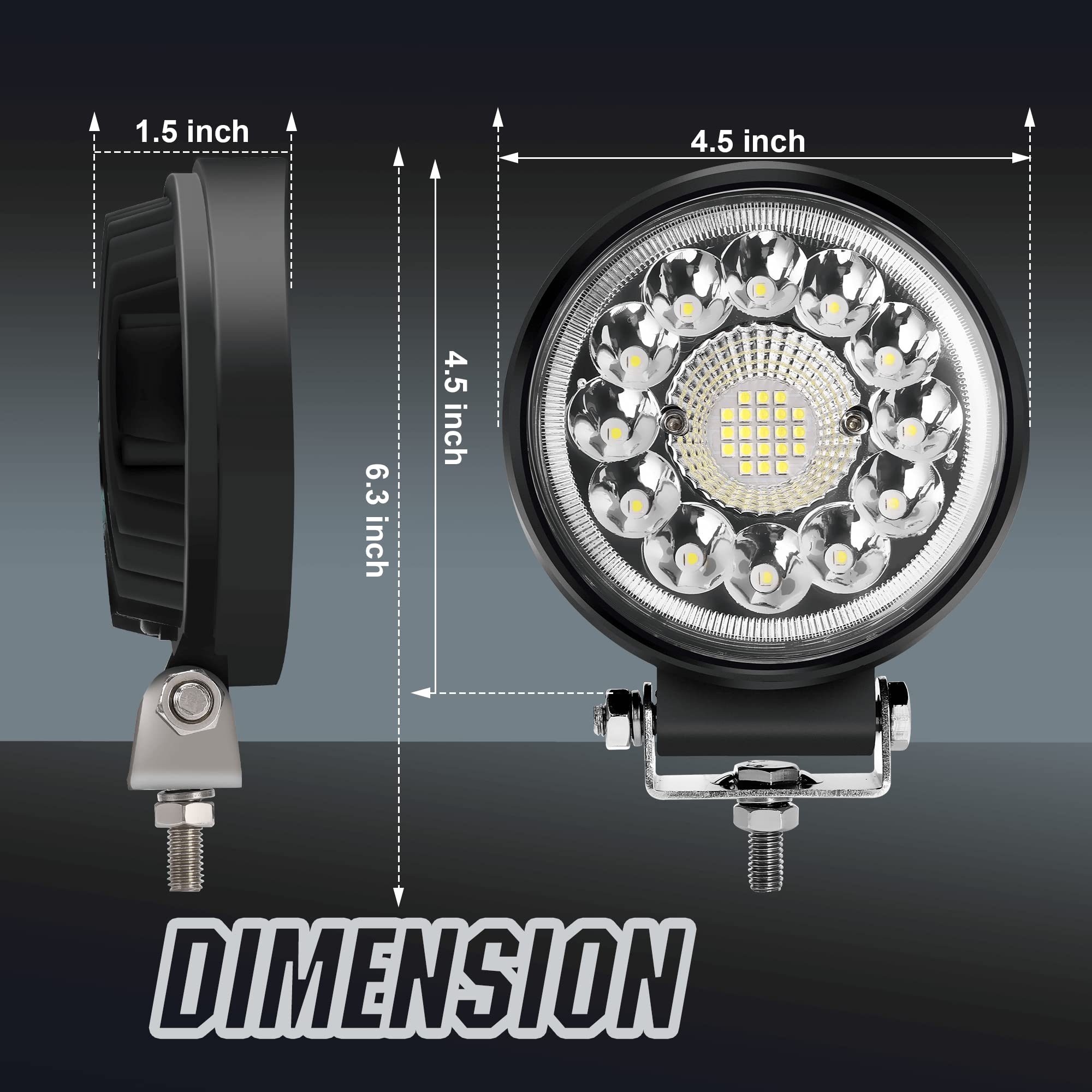 Hozilife Round Led Offroad Lights Pod, Fog Lights, 4.5 Inch 2Pcs Spot Flood Combo Off-Road Lighting Driving Work Light 42W 4200Lm 24/12 Volt Led Lights For Trucks Tractor Atv Utv Boat