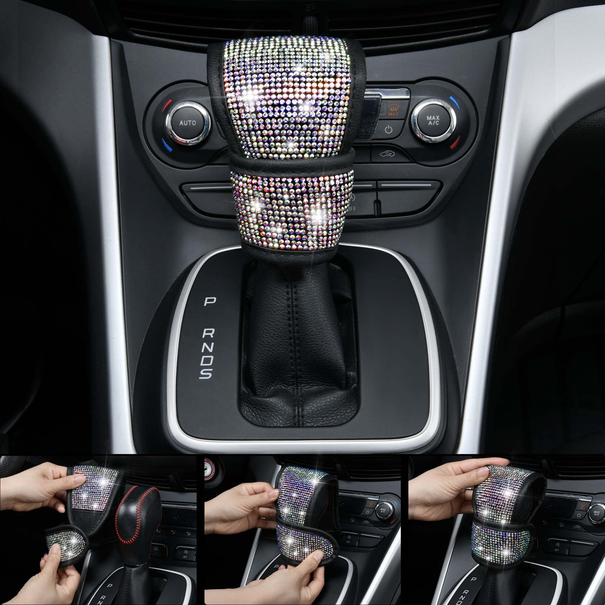 Car Pass 7 Pcs Bling Car Accessories For Women, Sparkly Rhinestone Diamond Steering Wheel Cover, Bling Seat Belt Cushion, Glitte