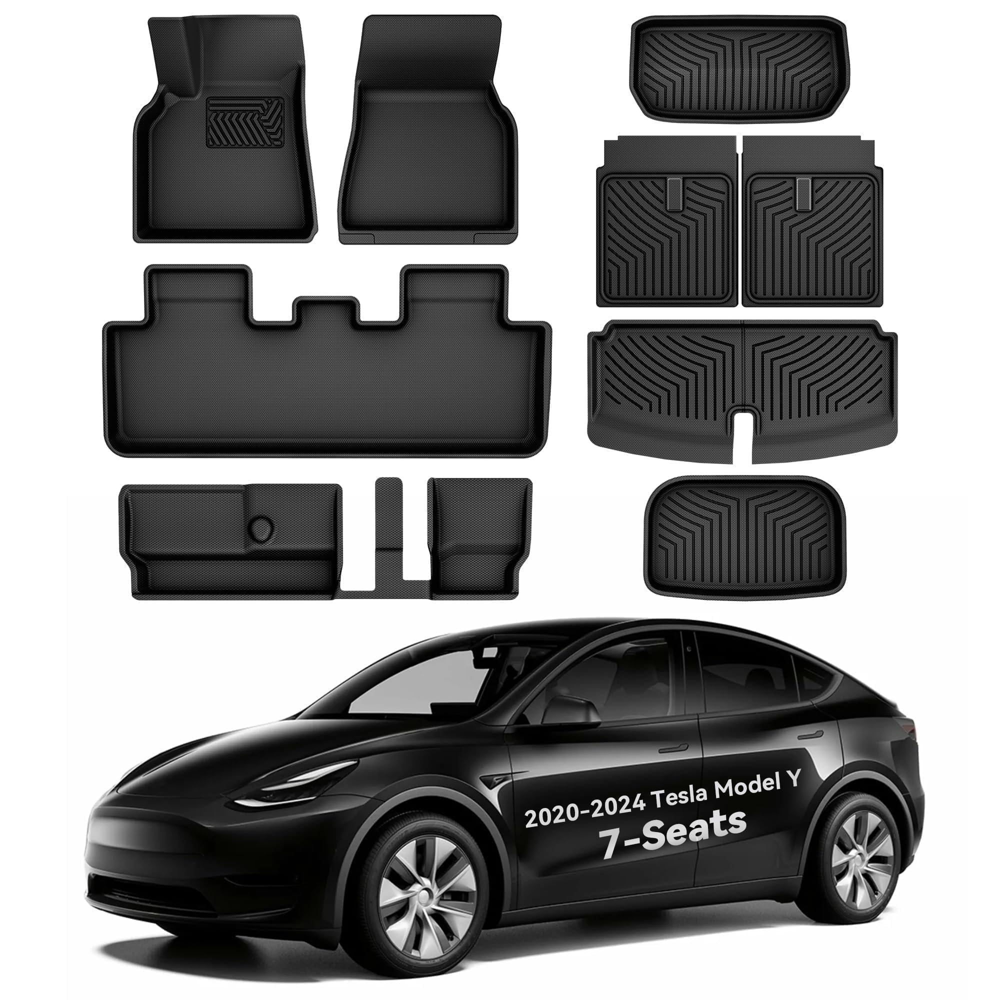 Oedro Floor Mats & Backrest Mat Fit For Tesla Model Y 7 Seater 2025-2020, All Weather Tpe Custom Fit For Model Y Floor Mats Acce