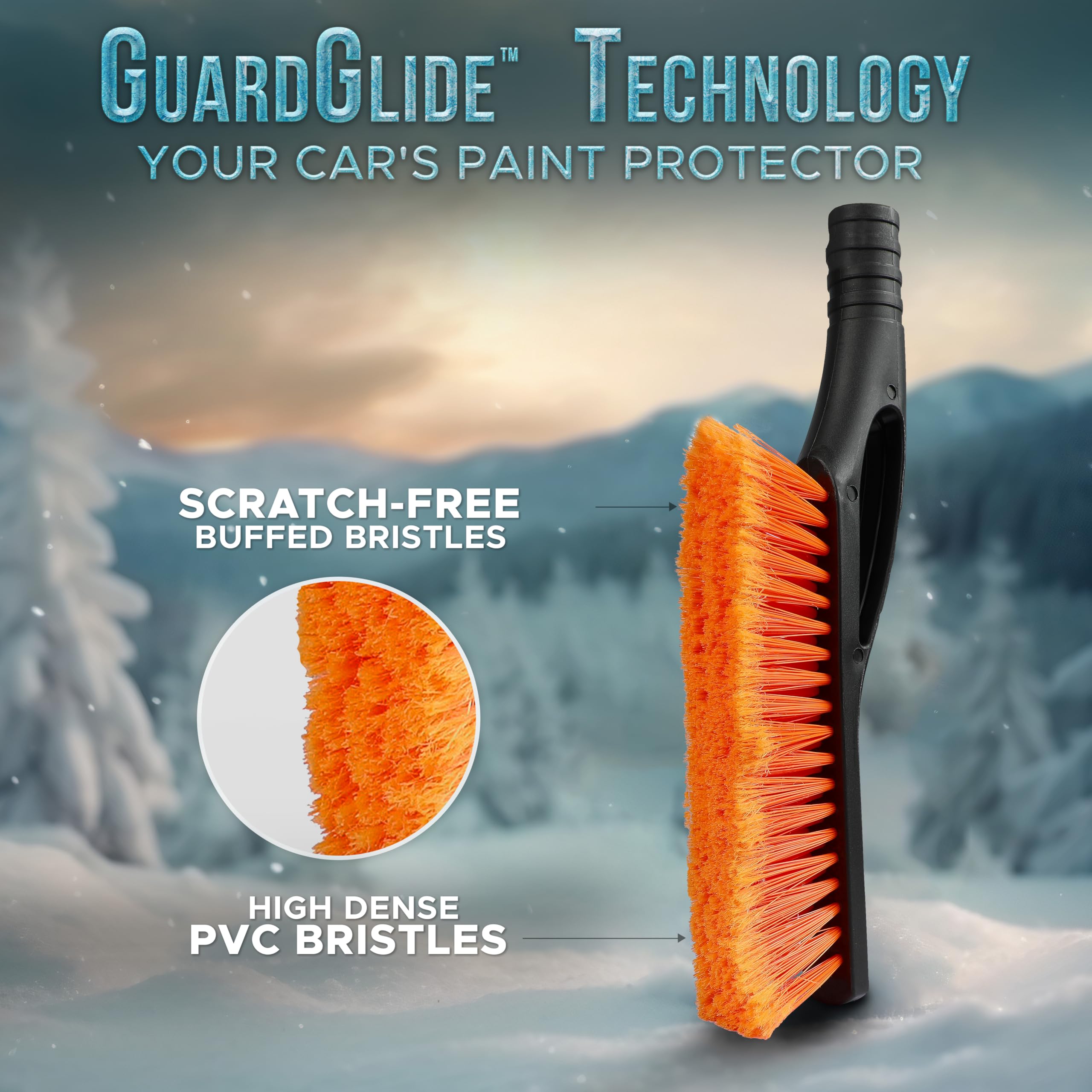 Econour 27'' Car Snow Brush And Ice Scrapers For Car Windshield (Orange - 2 Pack) | Scratch Free Bristle Head Snow Brush & Tough