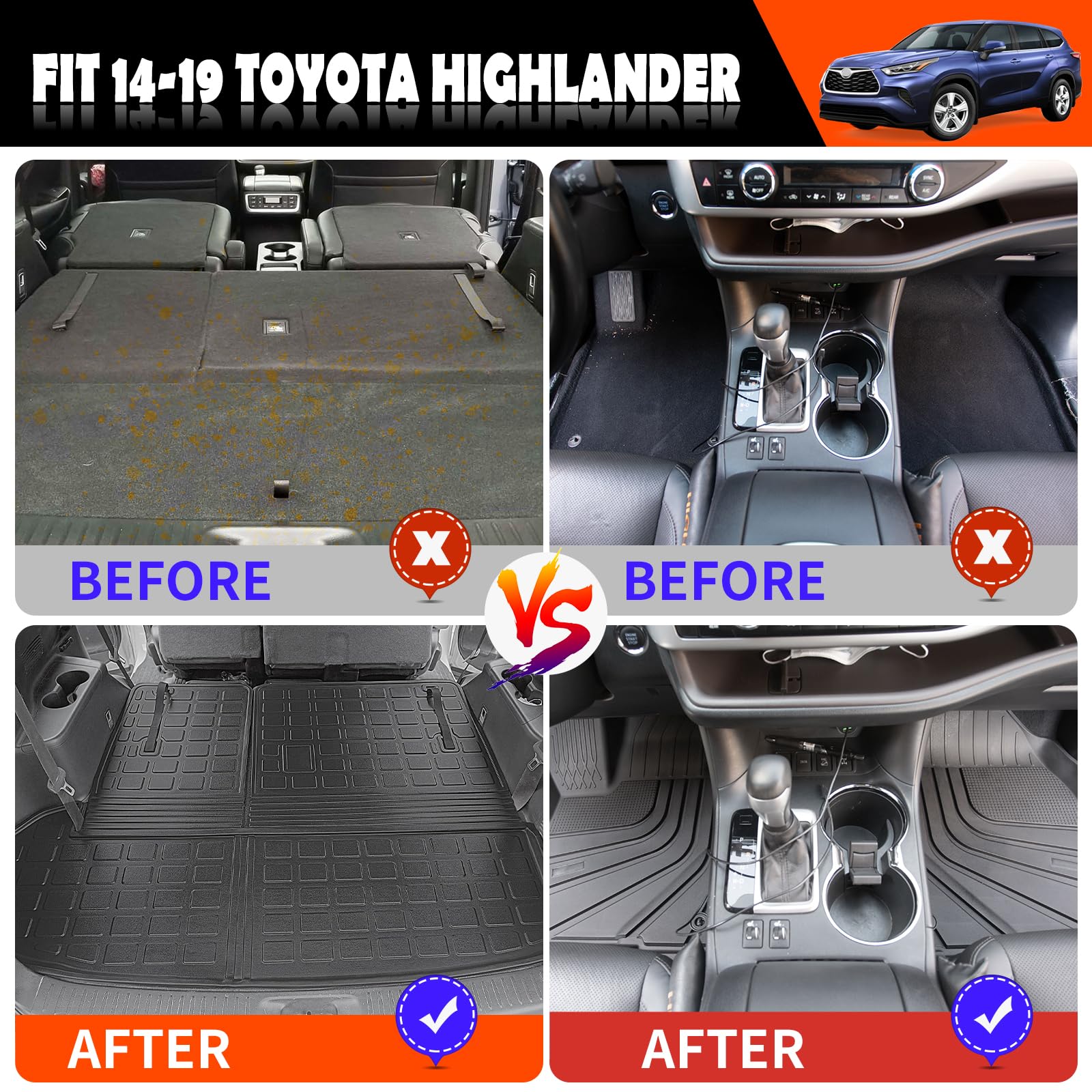 Powoq Floor Mat Compatible With 2014-2019 Toyota Highlander Trunk Mat Backrest Mat Replacement For Toyota Highlander Accessories