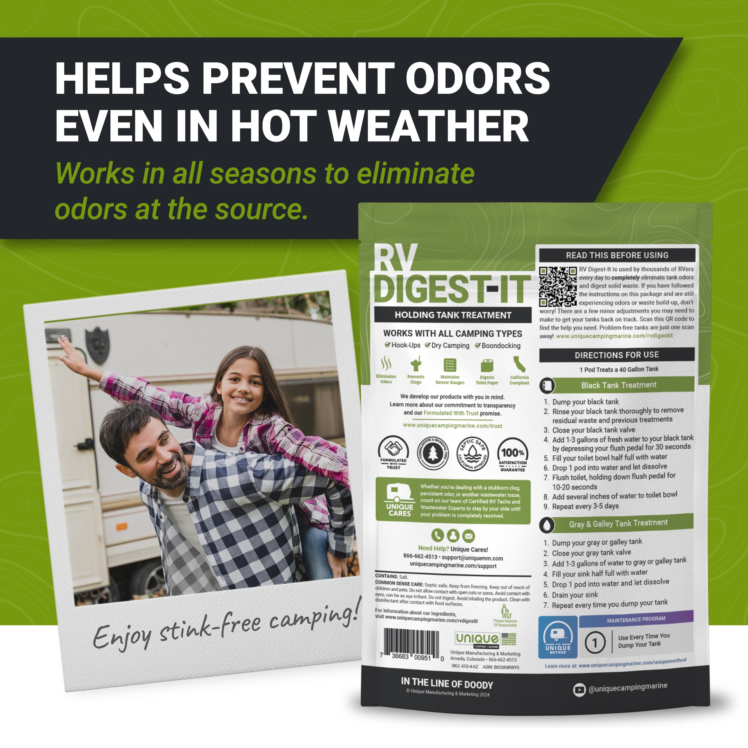 Unique Rv Digest-It Classic Rv Toilet Treatment, Drop-In Pod - Convenient, Dissolvable, Mess-Free - Eliminates Odors And Liquifi