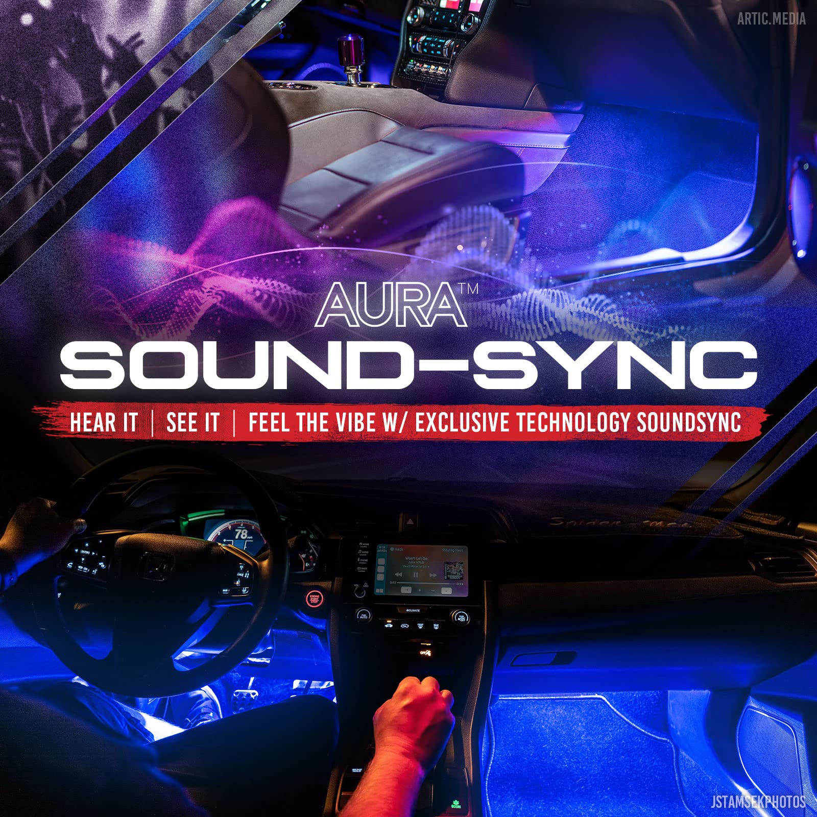 OPT7 Aura LED Strip Kit - 4pc Double Row, Smart Color, Soundsync, RGB, Door Assist, AURA-INTERIOR Model