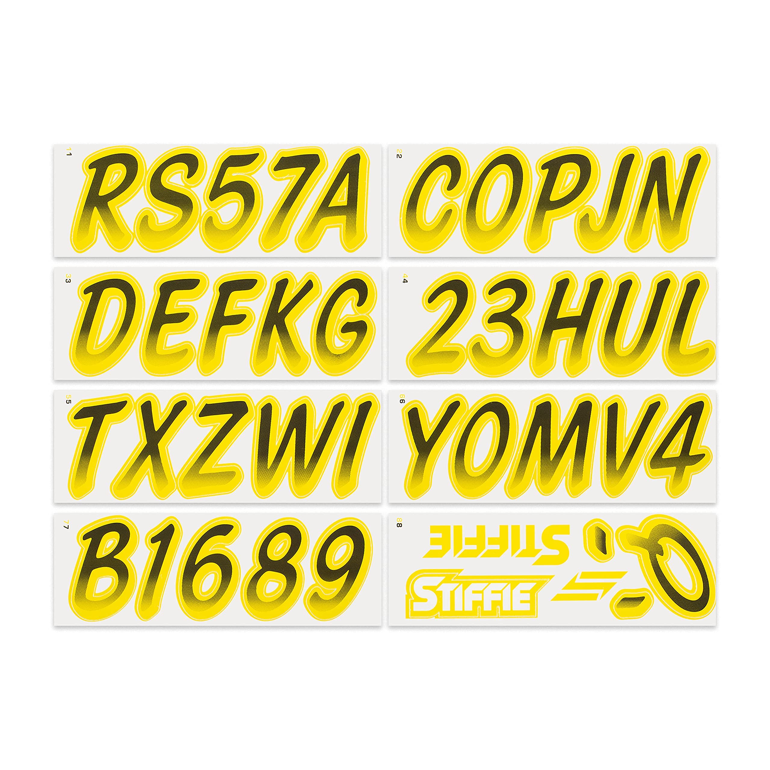 STIFFIE Whipline Black/Electric Yellow 3'' Boat & PWC Registration Decals  Numbers Letters Stickers