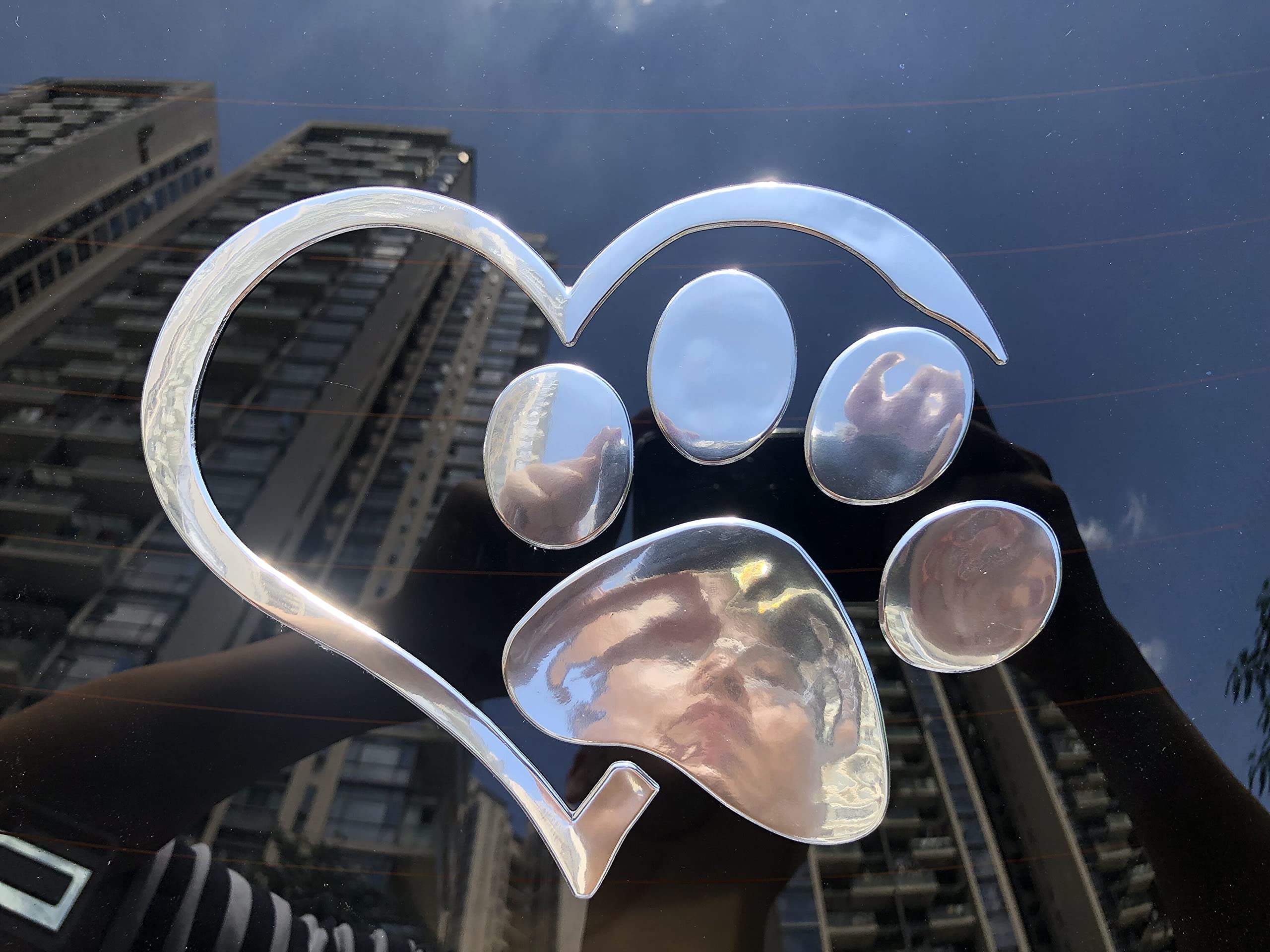 Lzlrun 3D Chrome Dog Paw Footprint With Peach Heart Sticker Decal Car Emblem Decal Decoration (Silver)