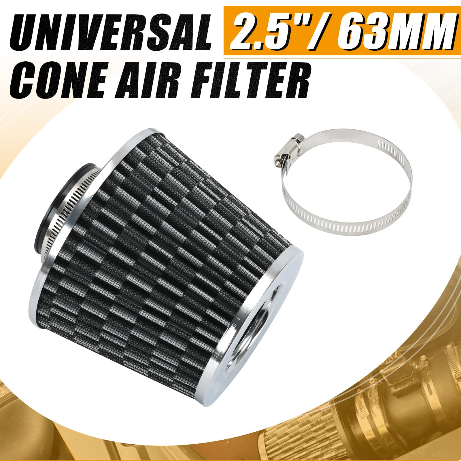 Ptnhz Universal Carbon Fiber 2.5'' 63Mm High Flow Cold Air Intake Cone Air Filter Power Intake Air Inlet System Air Cleaner