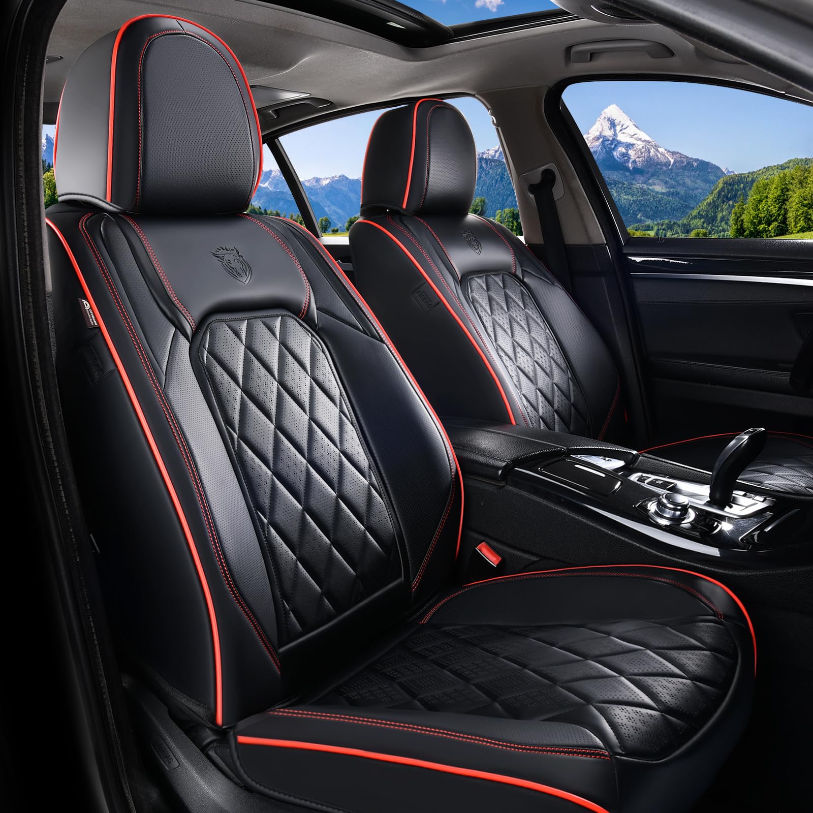 Coverado Seat Covers, Car Seat Cover Front Seats, 2-Pack Luxury Faux Leather Car Seat Covers, Waterproof Car Seat Protector, Bla