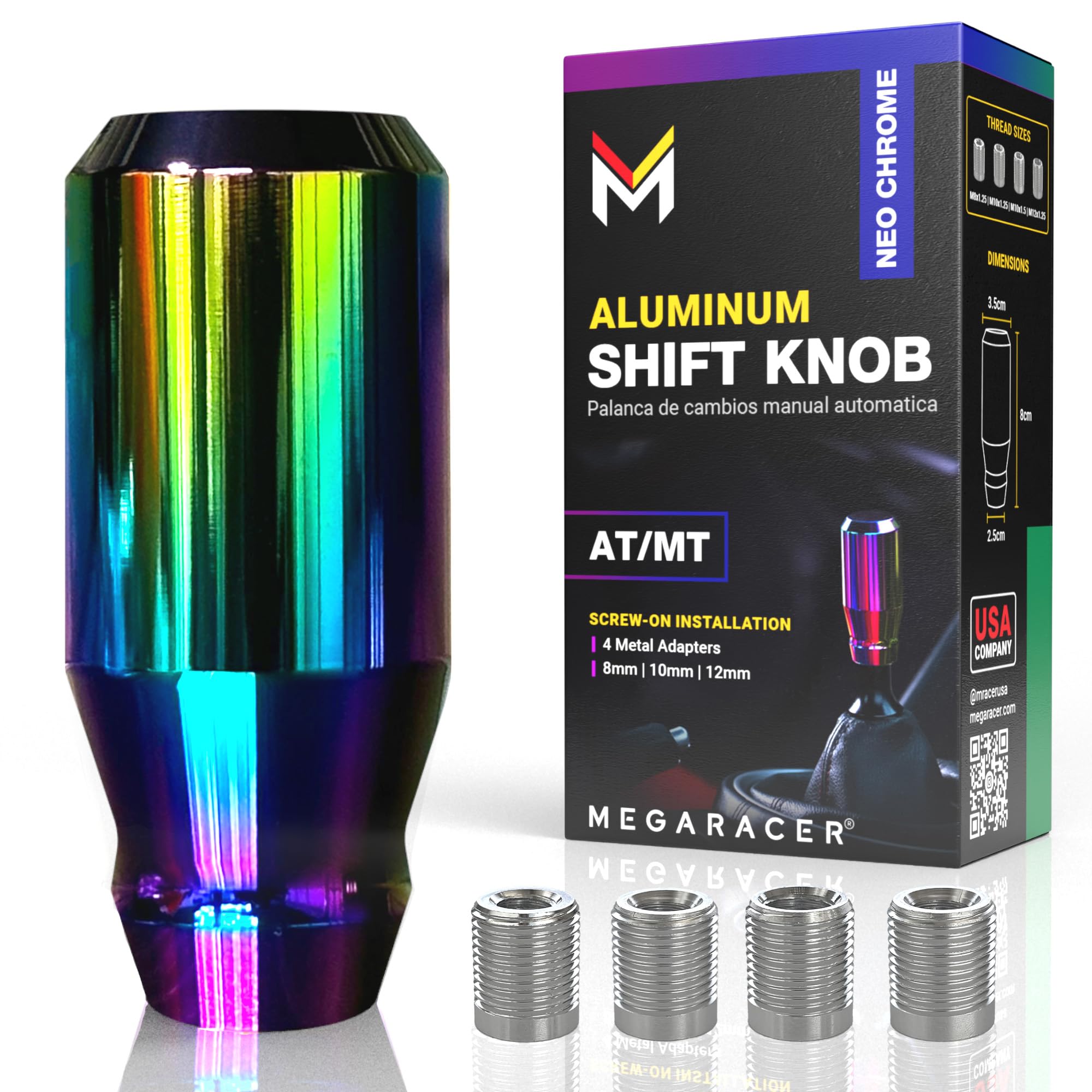 Neo Chrome Manual Gear Shift Knob | Automatic Buttonless Shifter | 5 and 6 Speed Car Stick