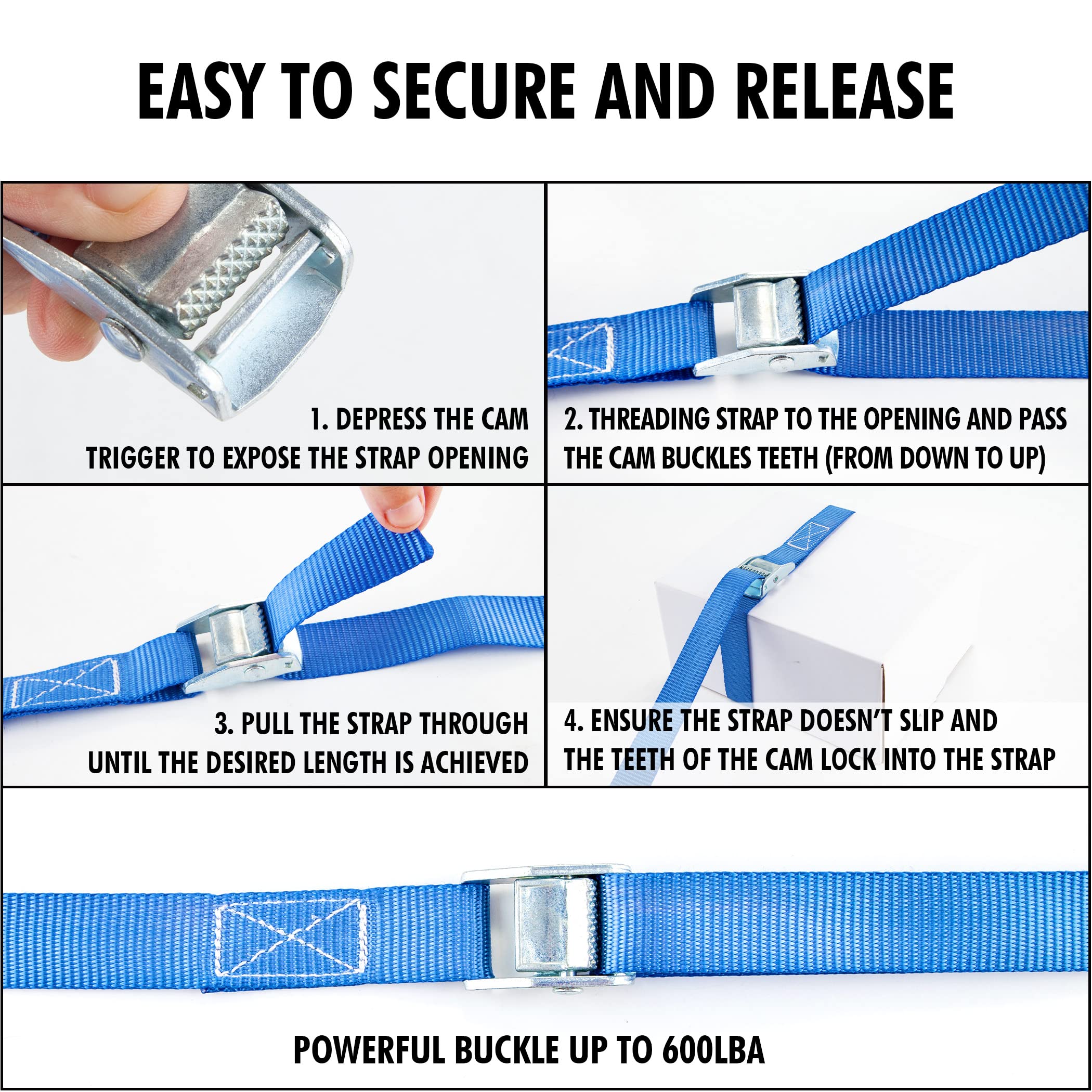 Cartman 1' X 12' Lashing Straps Up To 600Lbs,4Pk Blue