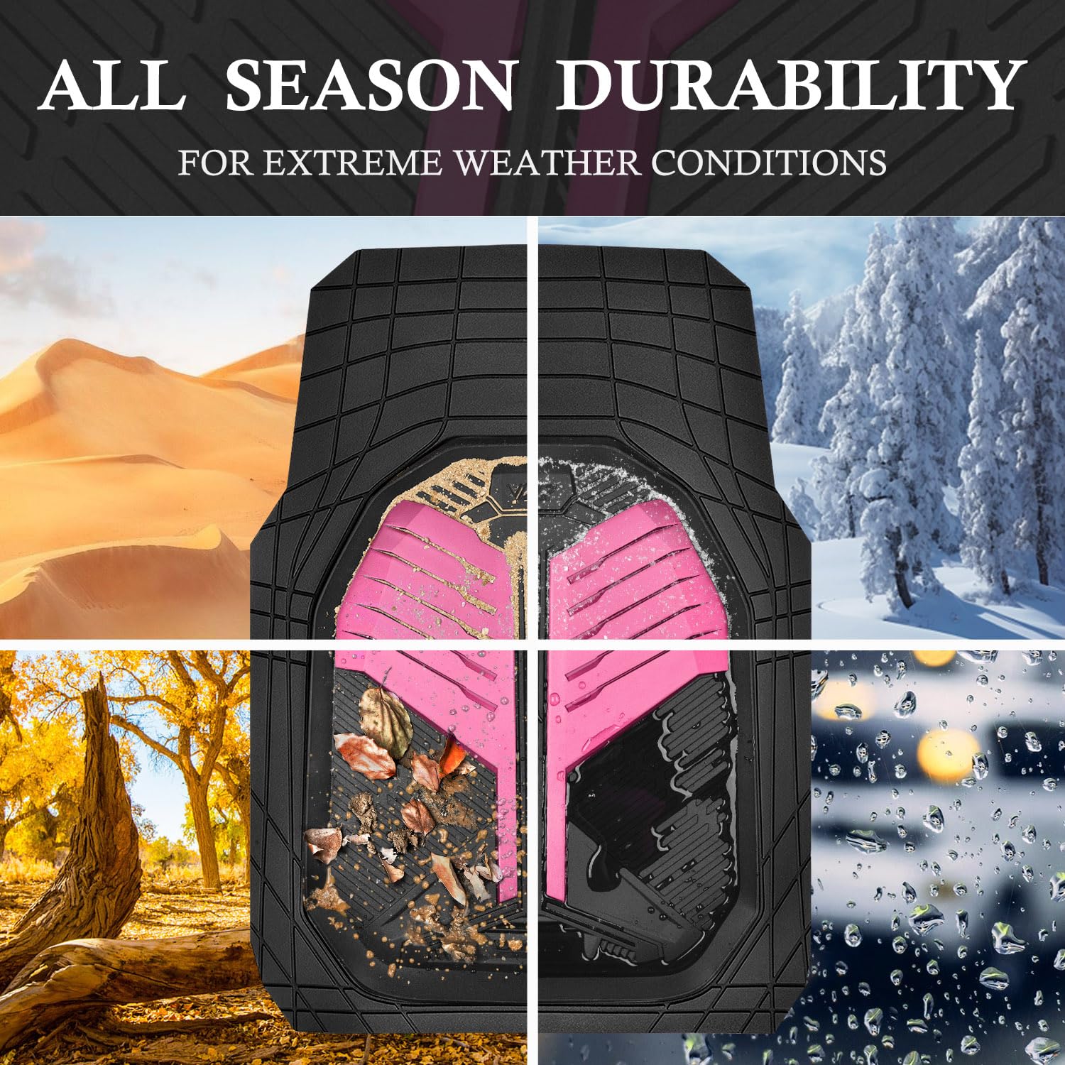 Car Pass Heavy Duty Rubber Car Mats, Deep Dish Car Floor Mats All Weather, Car Mats Full Set 3-Piece Trim To Fit For Sedans Suvs