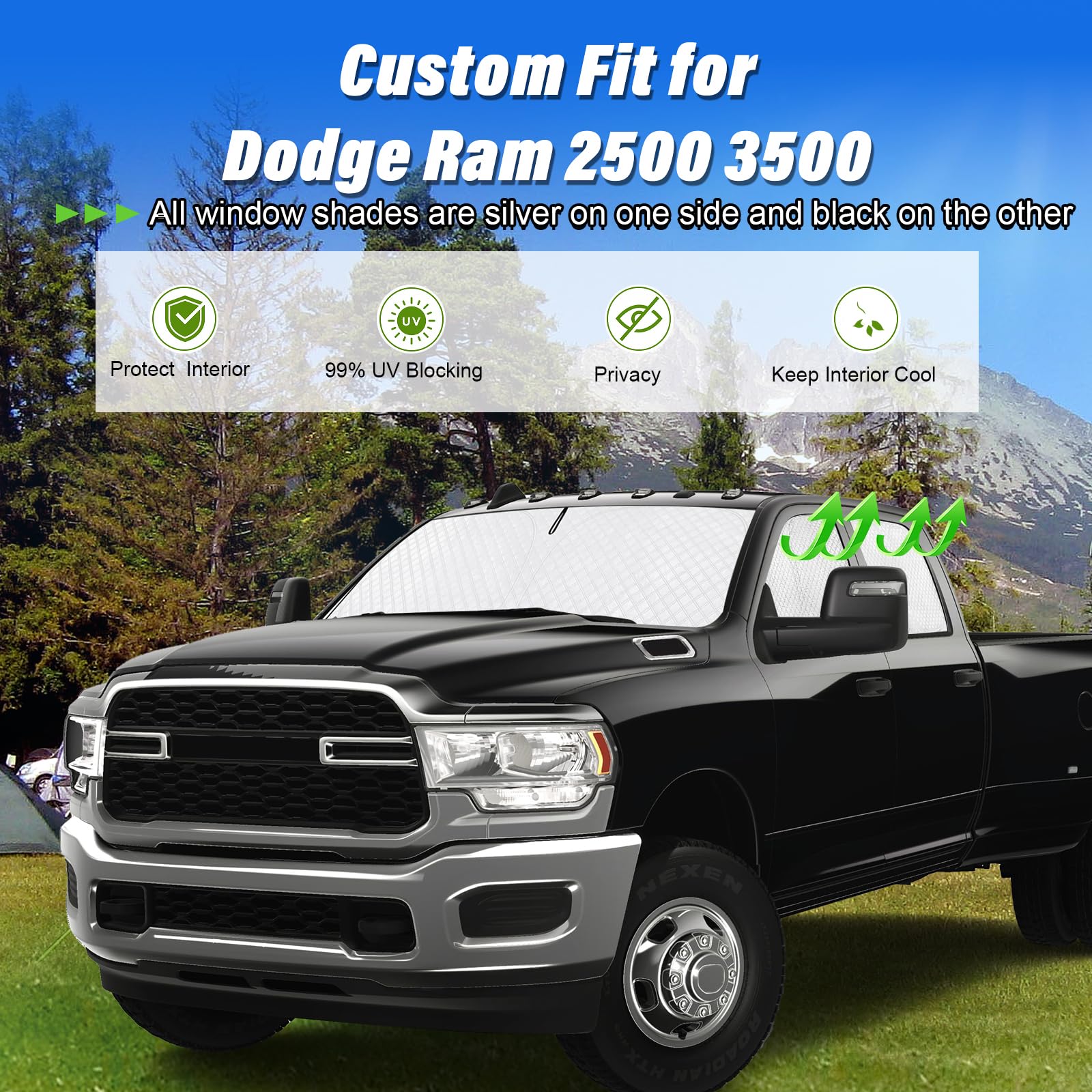 Kmf Full Window Sun Shade Custom Fit For 2025 Dodge Ram 2500 3500 Accessories 2010-2024, Ram Sunshade Privacy Car Window Covers