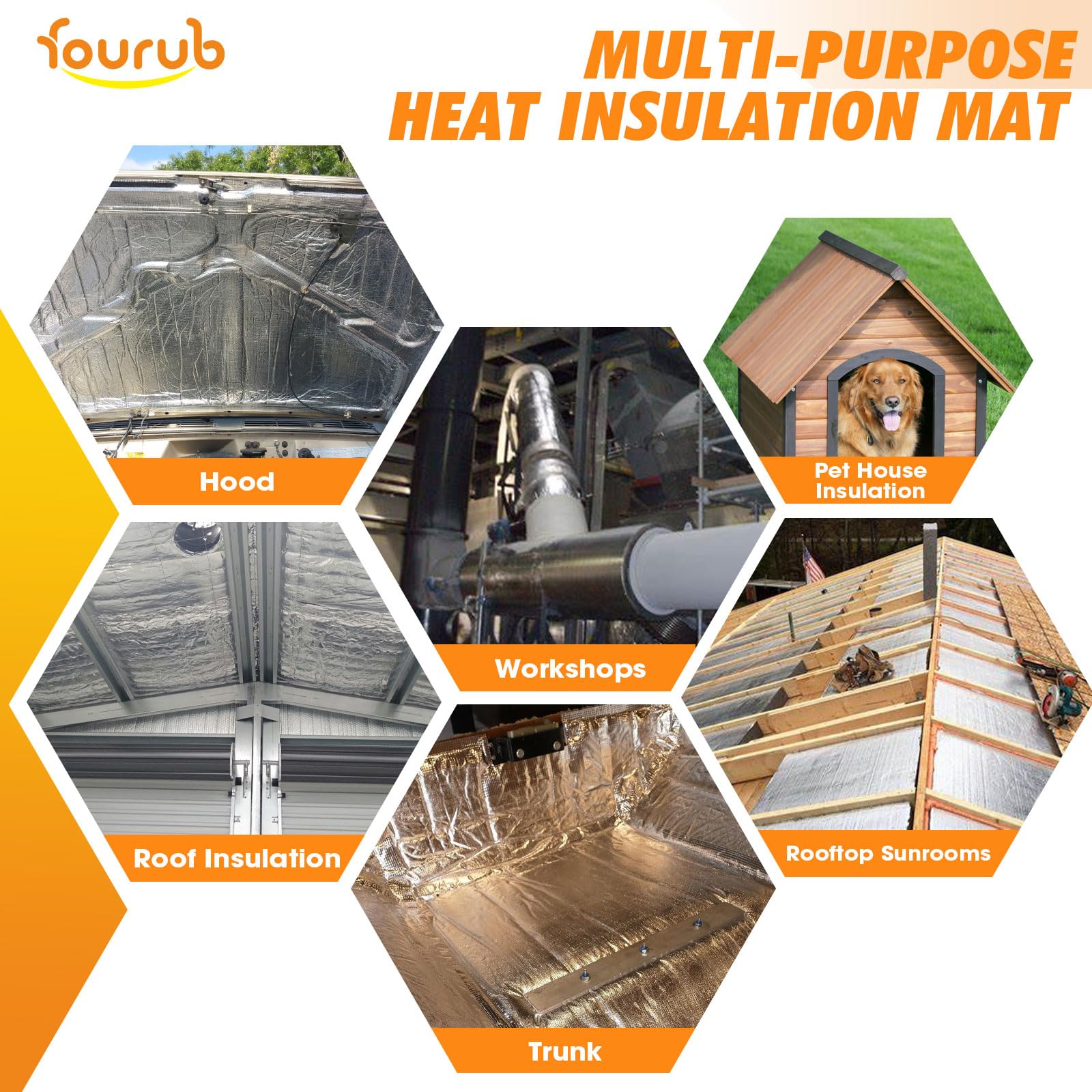 Fourub 390 Mil Heat and Sound Deadener Insulation Mat Thermal Heat Guard Sound Deadening Material for Auto Trunk Engine Hood Flo