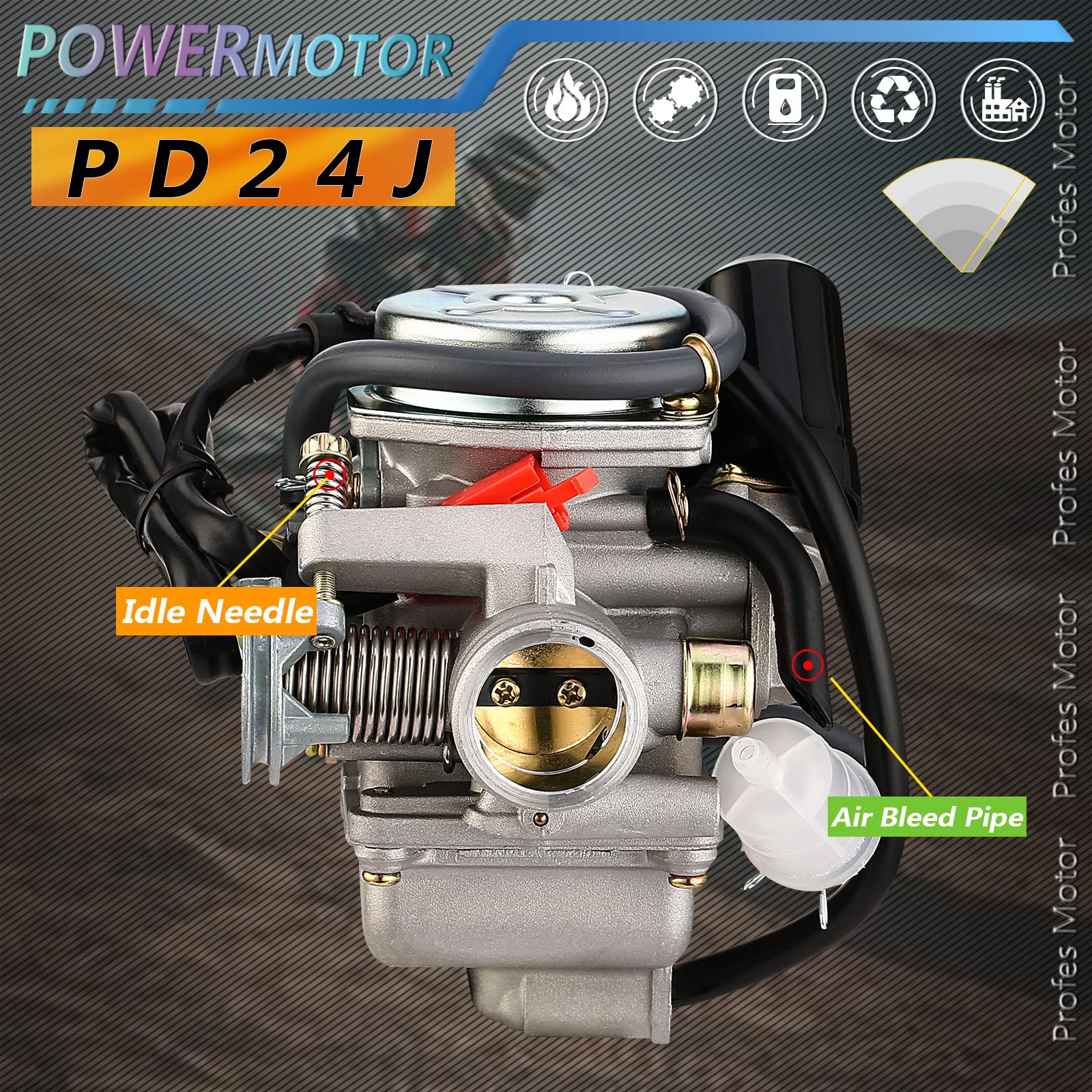 Powermotor Pd24J Carburetor For 4-Stroke Gy6 125Cc 150Cc Atv Go Karts Scooter Mopeds Qmj/Qmi157 Qmj/Qmi152 - Manifold Intake Diameter 24Mm Pd24J Carb