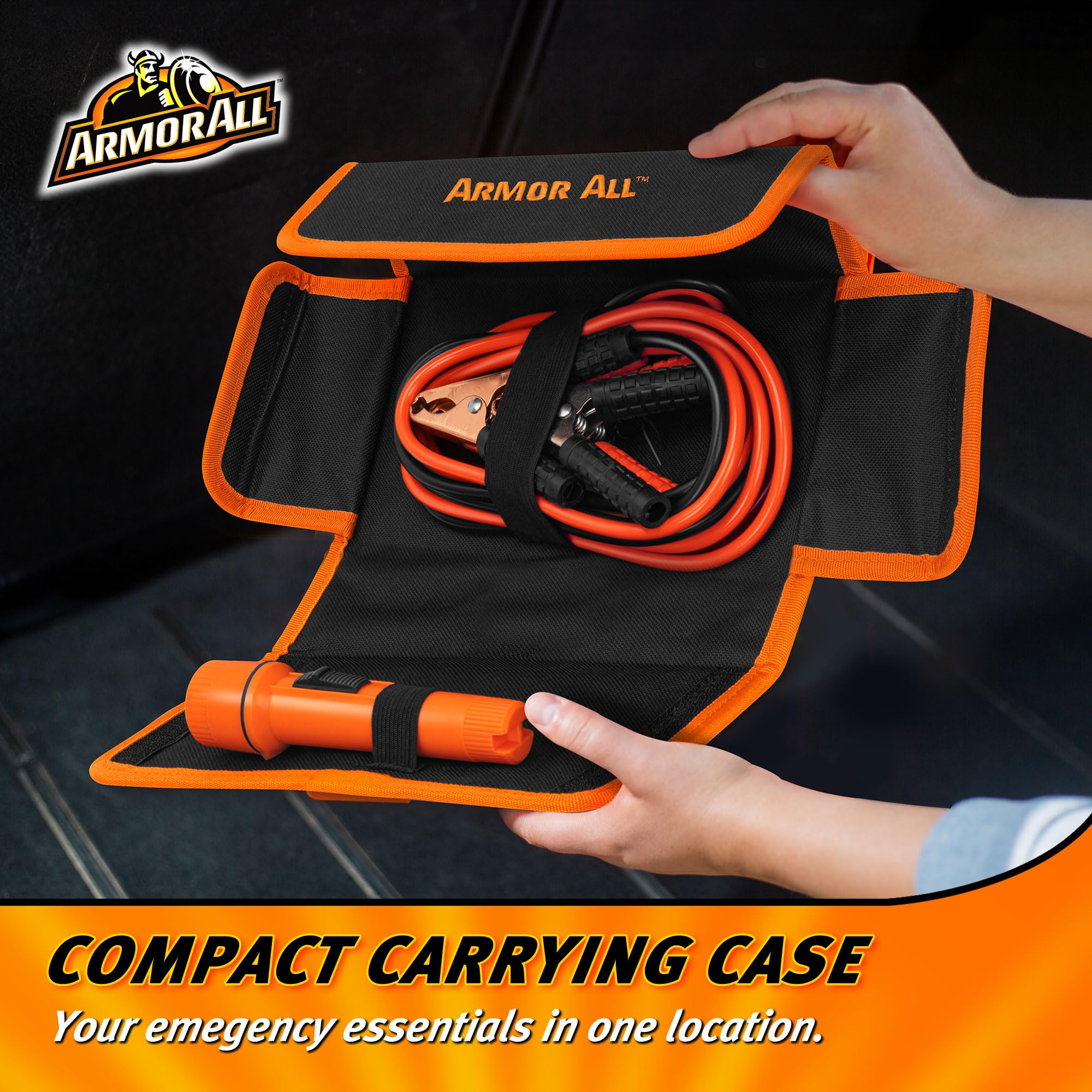 Armor All 3pc Roadside Car Emergency Kit - Storage Bag, 12 Gauge 6.5 Ft Battery Cable, Flashlight, Roadside Assistance, Car Emer