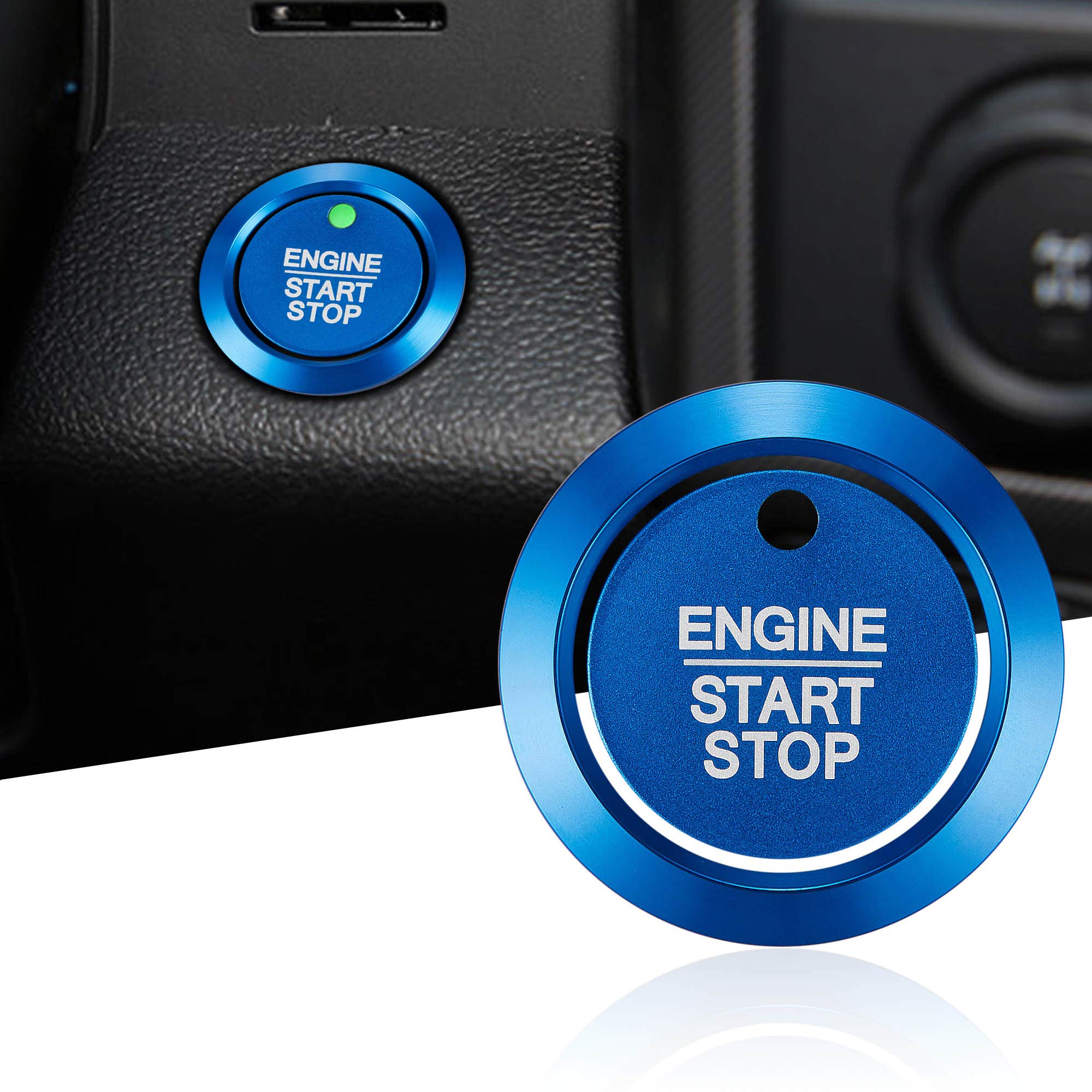 Tomall Aluminum Engine Start Stop Push Button Cover Trim Compatible With Ford F-150 2016-2021 Car Engine Ignition Start Button Cap Surrounding Trim Ring Decoration Accessories (Blue)