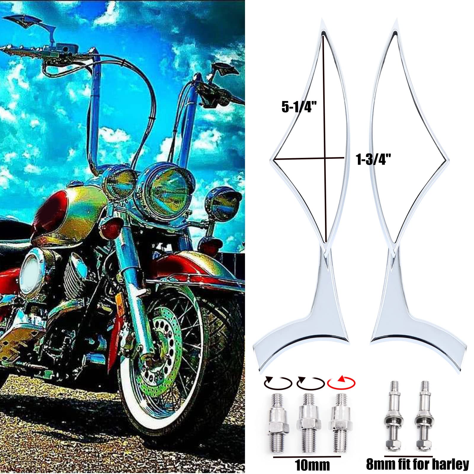 Chrome Motorcycle Side Mirrors Blade Compatible With Honda Yamaha Harley Road King Street Electra Glide Road Glide Dyna Softail