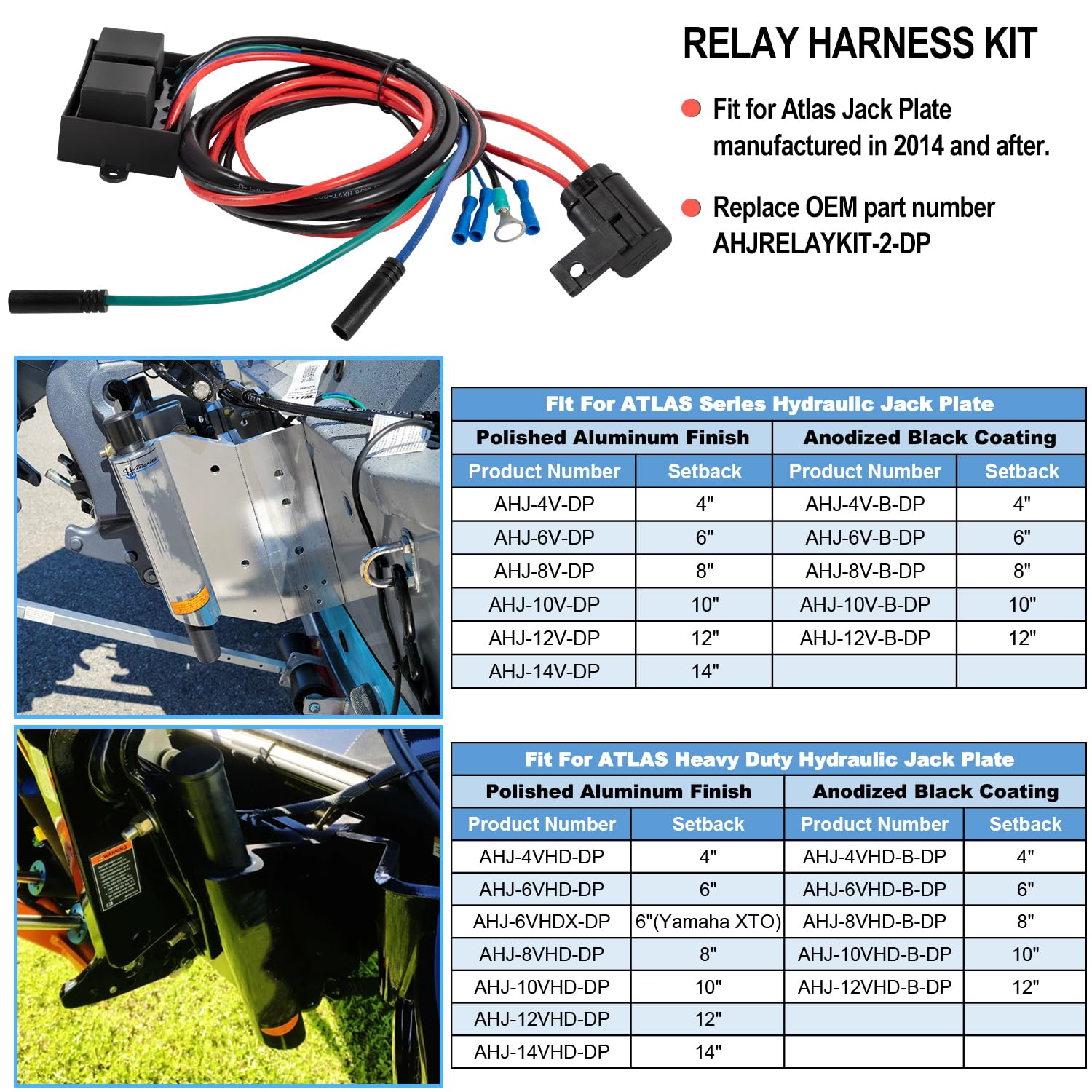 AHJRELAYKIT-2-DP Relay Harness Replacement Fit for Atlas Outboard Motor Hydraulic Jack Plates from 2014 to 2025, Replace for AHJ