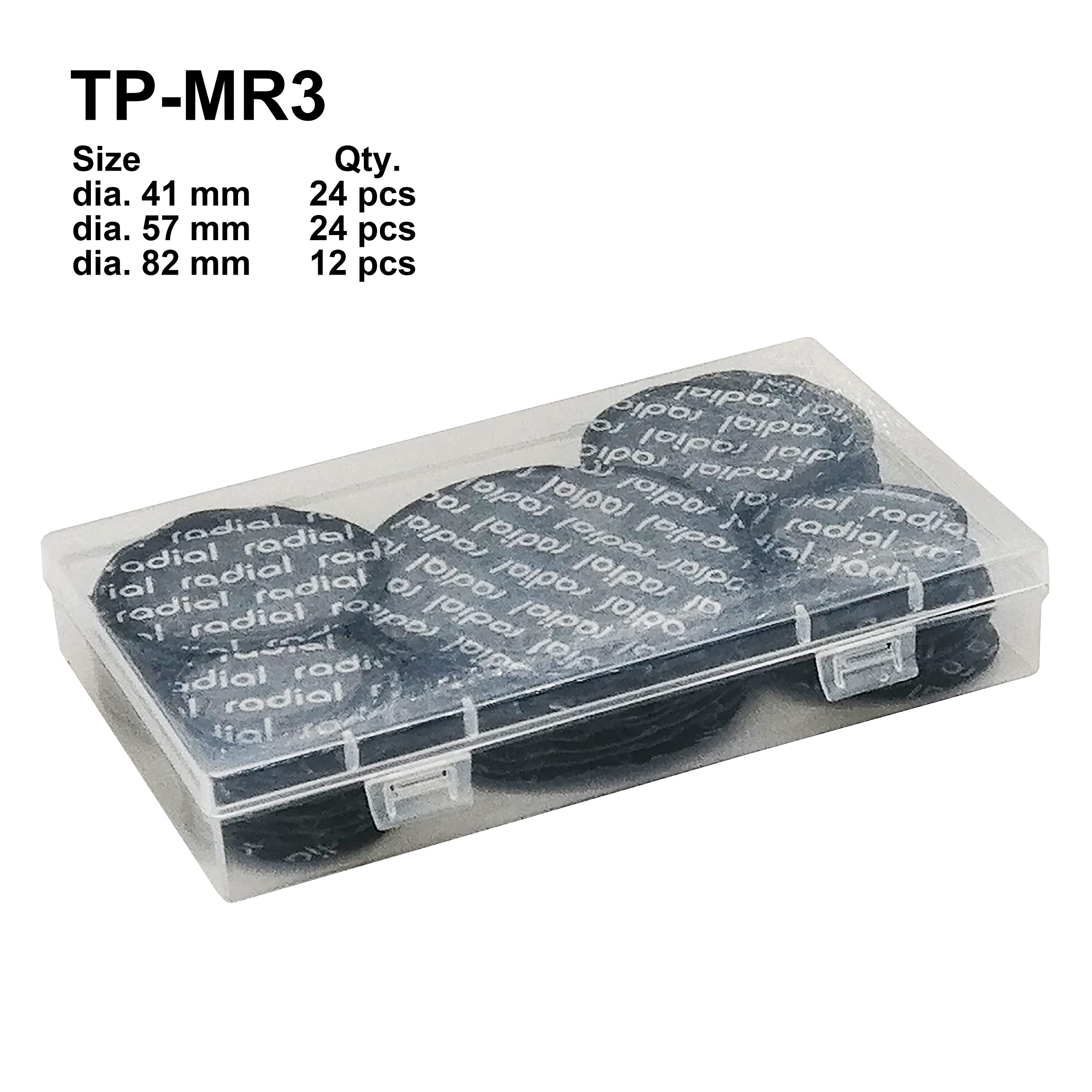 ZERINT TP-MR3 Radial Tire Patch Kit 60 pcs,Dia. 1 5/8'' (41 mm) 24 pcs, Dia. 2 1/4'' (57 mm) 24 pcs and Dia. 3 1/4'' (82 mm) 12
