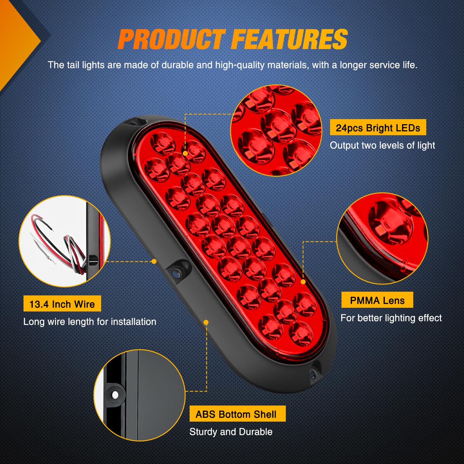 Nilight 6Inch Oval Tail Light 2Pcs Red 24Led Running Stop Brake Turn Surface Mount Marker Light Sealed Ip67 Waterproof Taillight