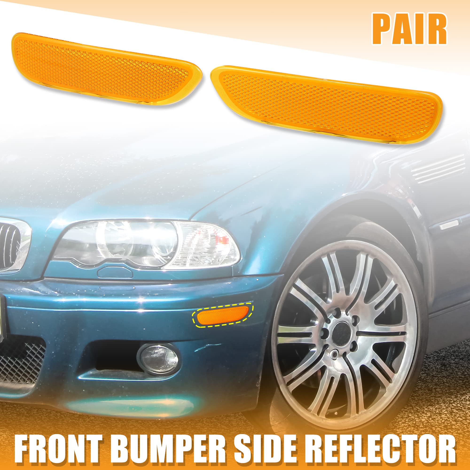 X AUTOHAUX Pair Front Bumper Reflector Side Marker for BMW 325Ci 330Ci 2001-2003 323Ci 2000 63148383011 63148383012 Replace Ambe
