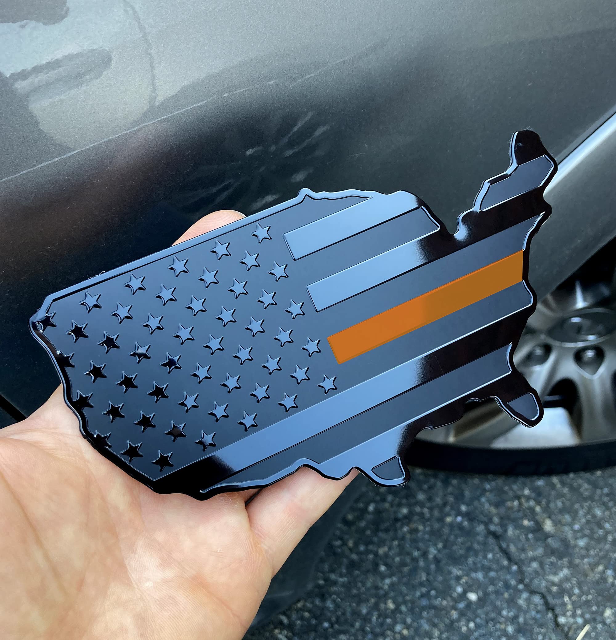 Mull Us Black Flag Map Auto Emblem For Cars Trucks (Orange Line, 7"X4")